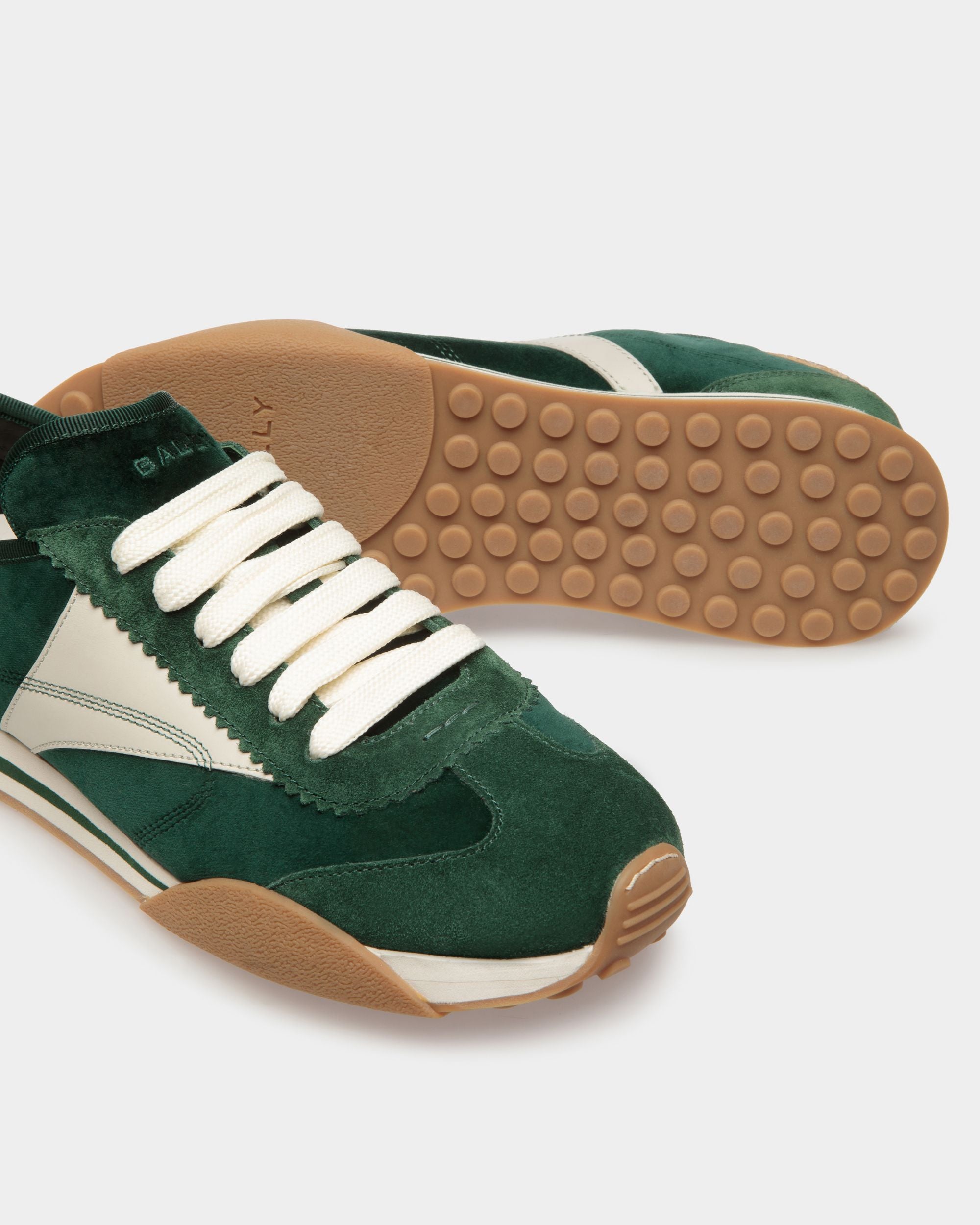 Sneaker Sussex In Pelle E Cotone Verde E Bianco Cipria - Uomo - Bally - 05
