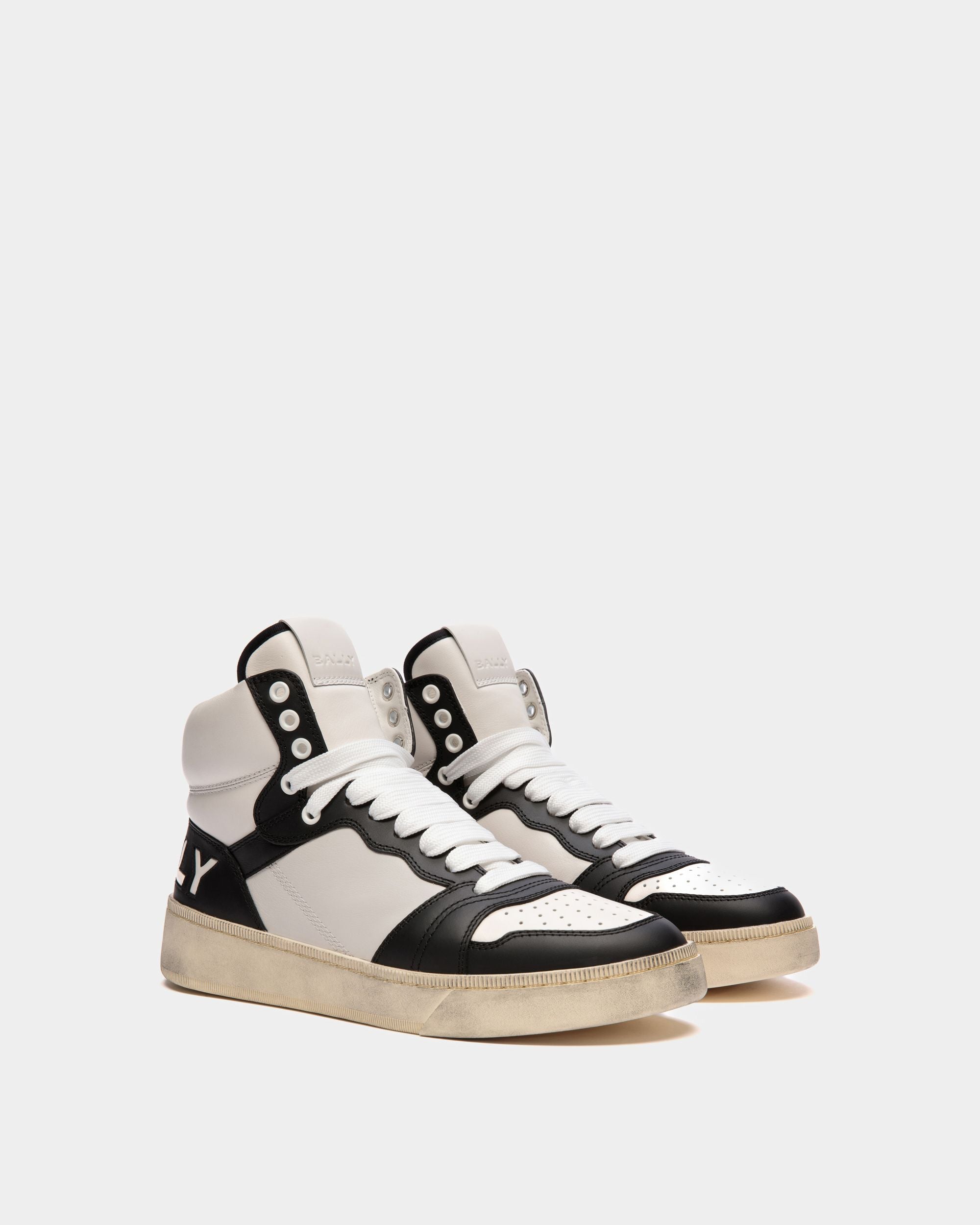 Raise High-Top Sneaker in Black And White Leather - Men's - Bally - 02