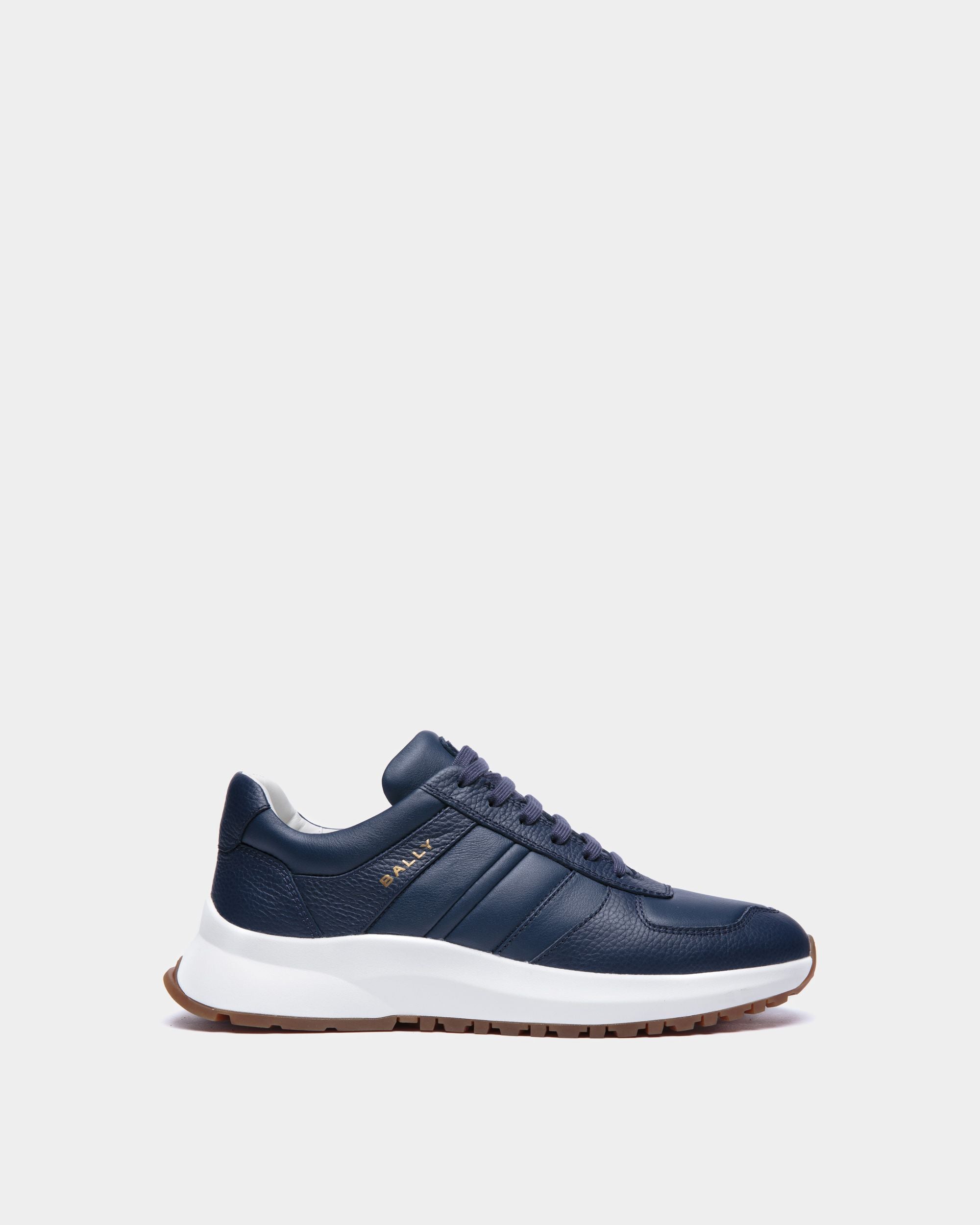 Outline Sneaker Aus Genarbtem Leder In Blau - Men's - Bally - 01