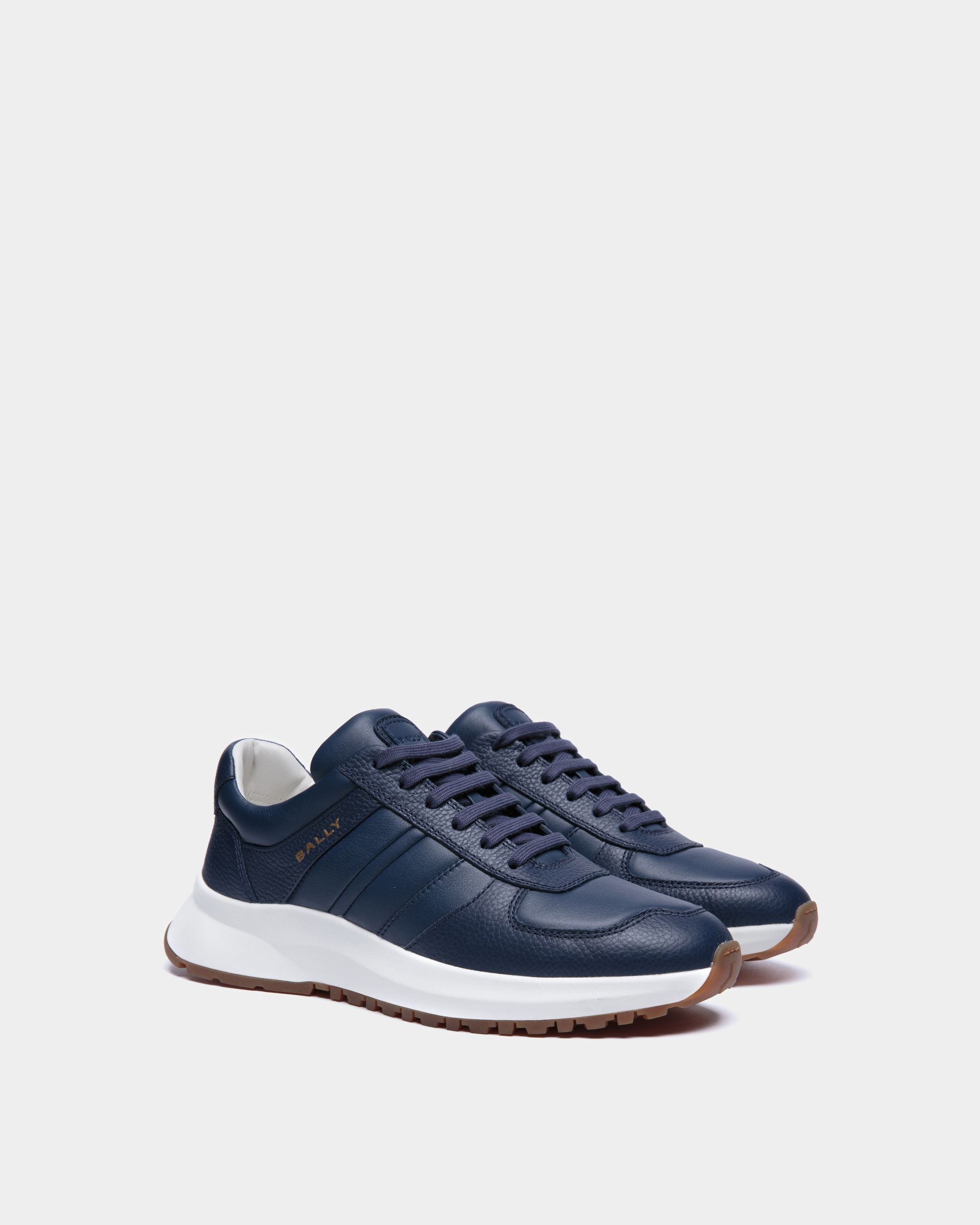 Outline Sneaker Aus Genarbtem Leder In Blau - Men's - Bally - 02