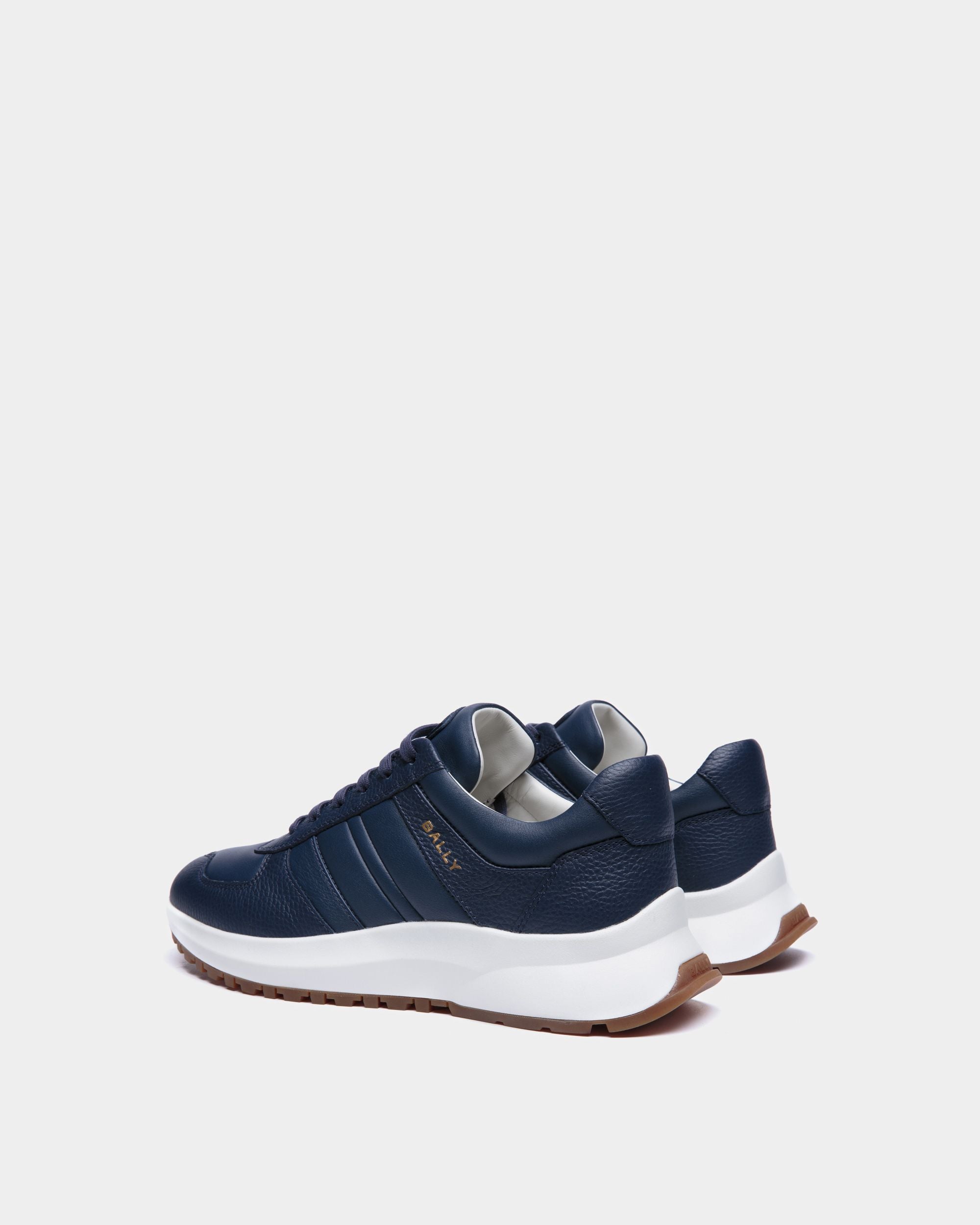 Outline Sneaker Aus Genarbtem Leder In Blau - Men's - Bally - 03