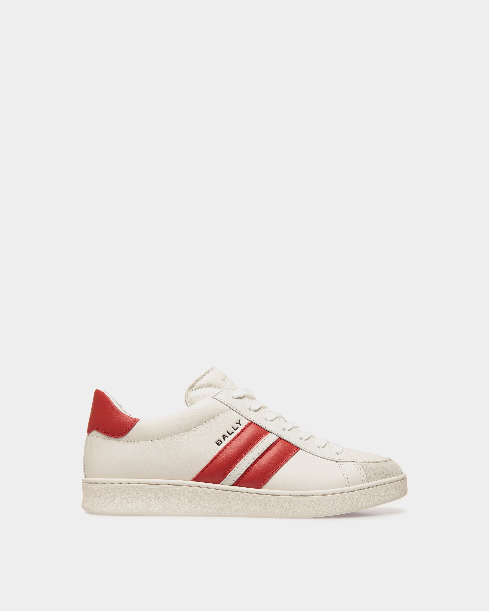 Tennis Sneaker in White and Candy Red Leather - Men's - Bally - 01
