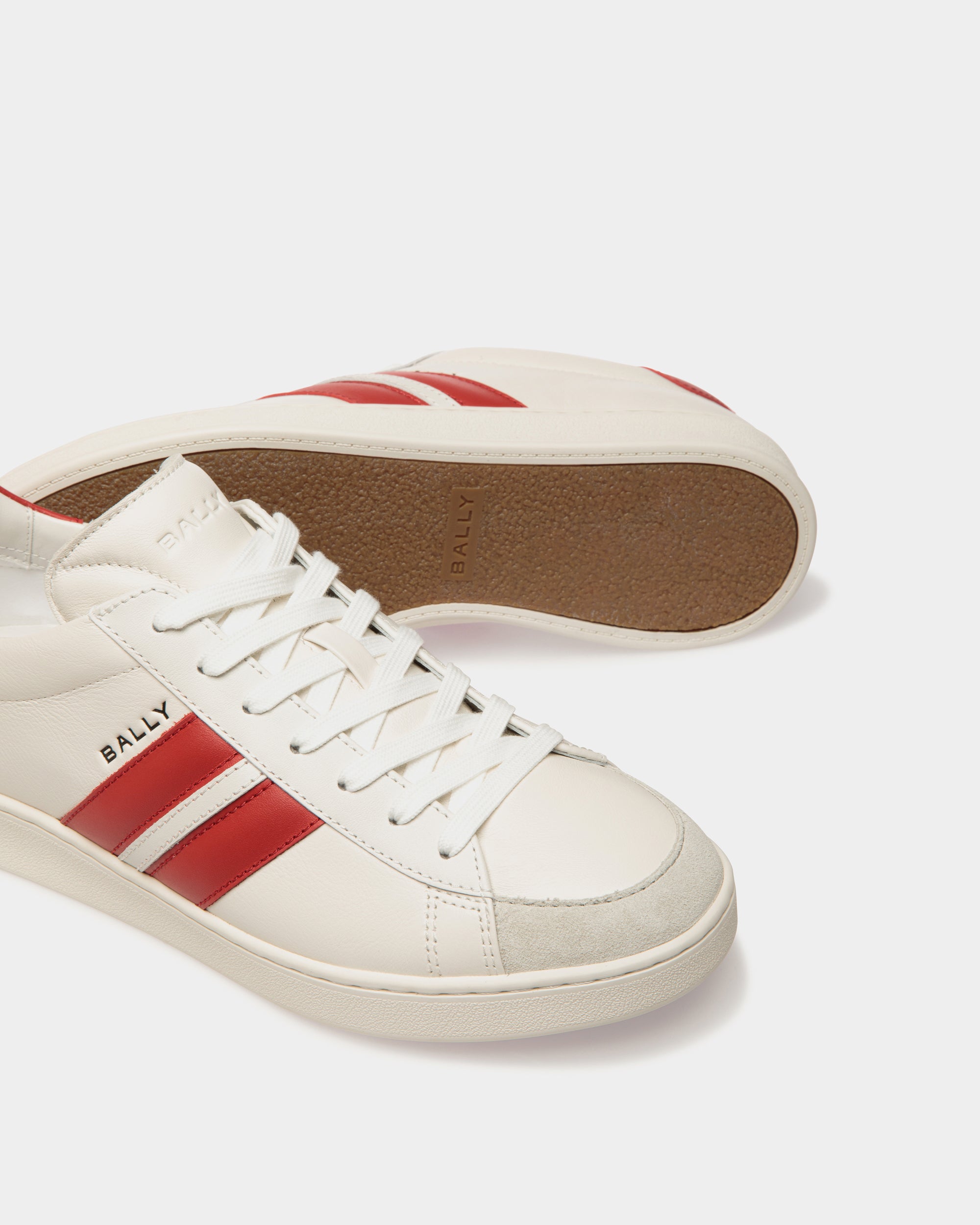 Tennis Sneaker in White and Candy Red Leather - Men's - Bally - 05