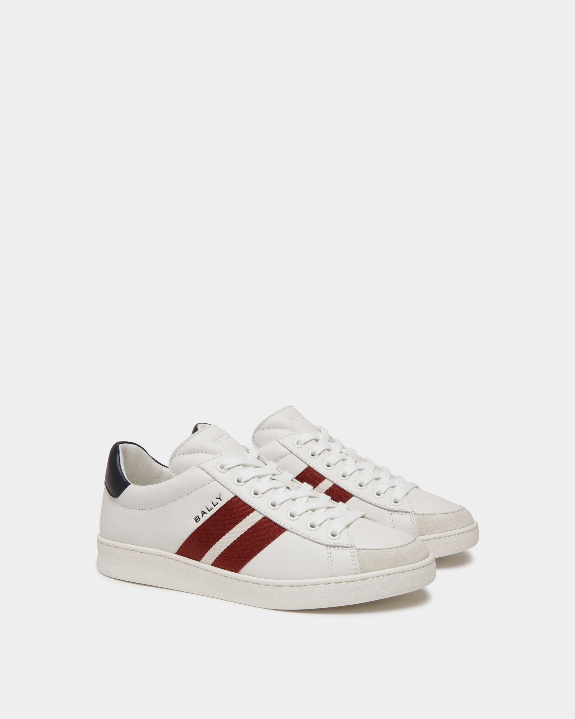Tennis Sneaker in White and Navy Blue Leather - Men's - Bally - 02