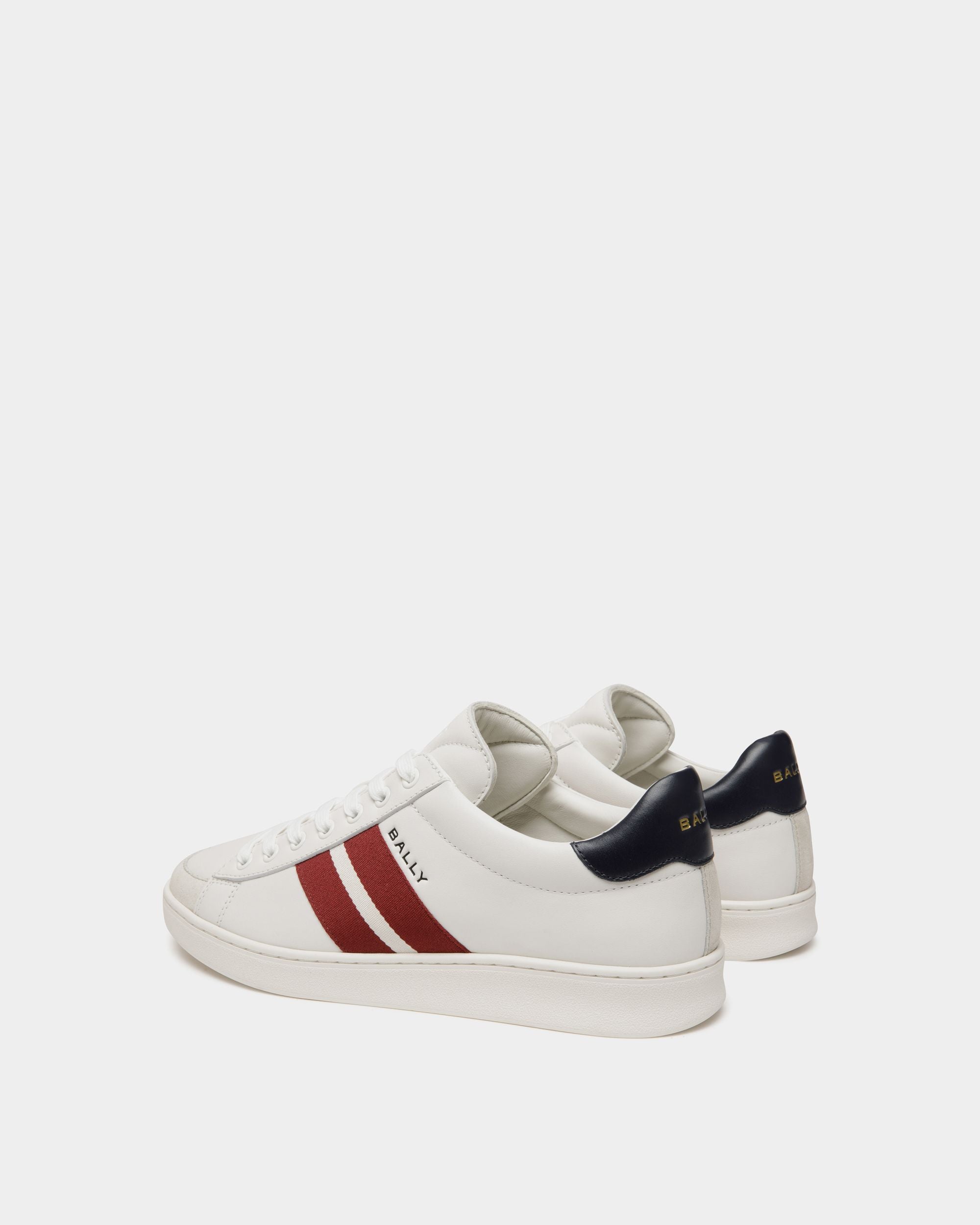 Tennis Sneaker in White and Navy Blue Leather - Men's - Bally - 03