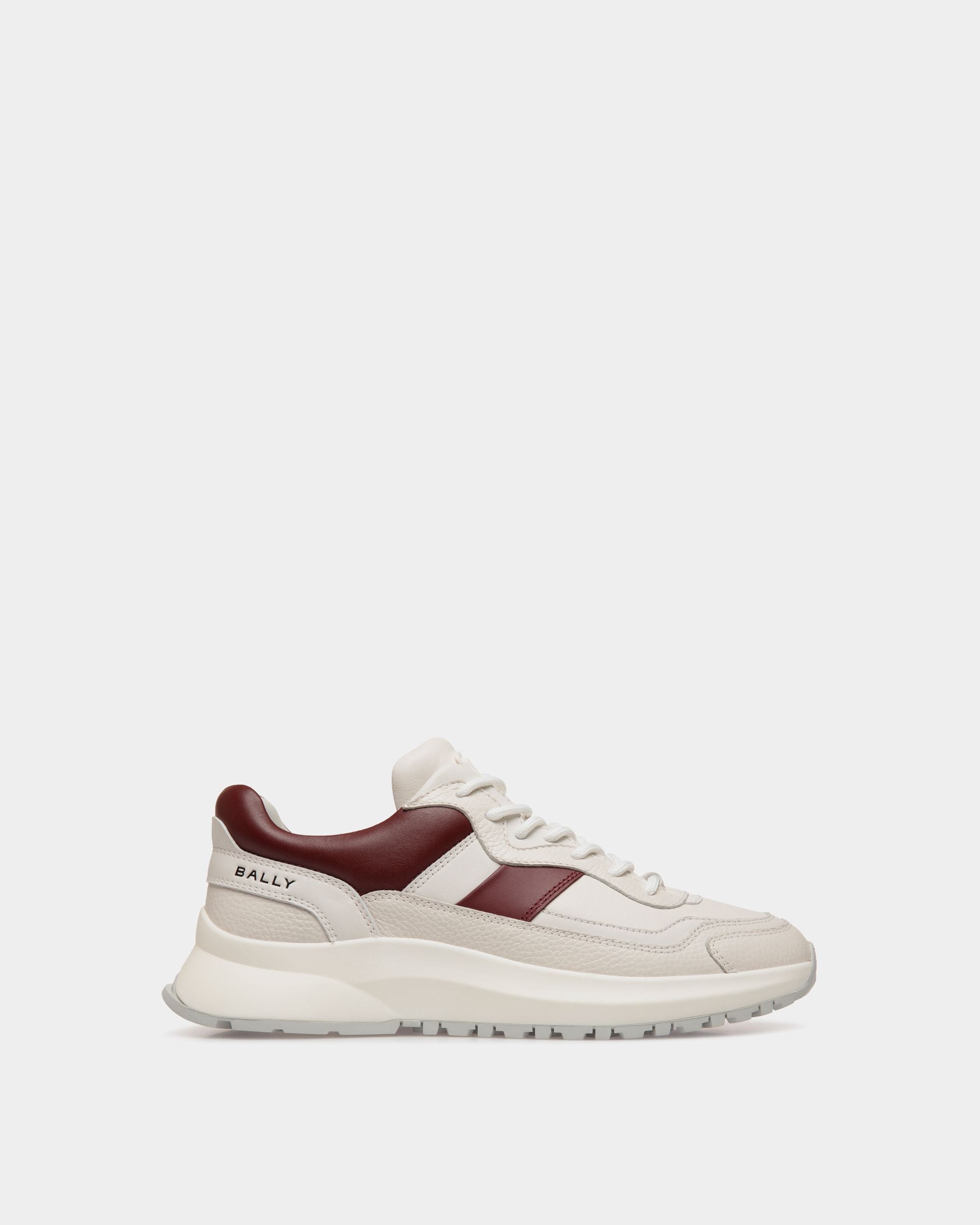 Outline Sneaker Aus Leder In Weiß Und Heritage Red - Homme - Bally - 01