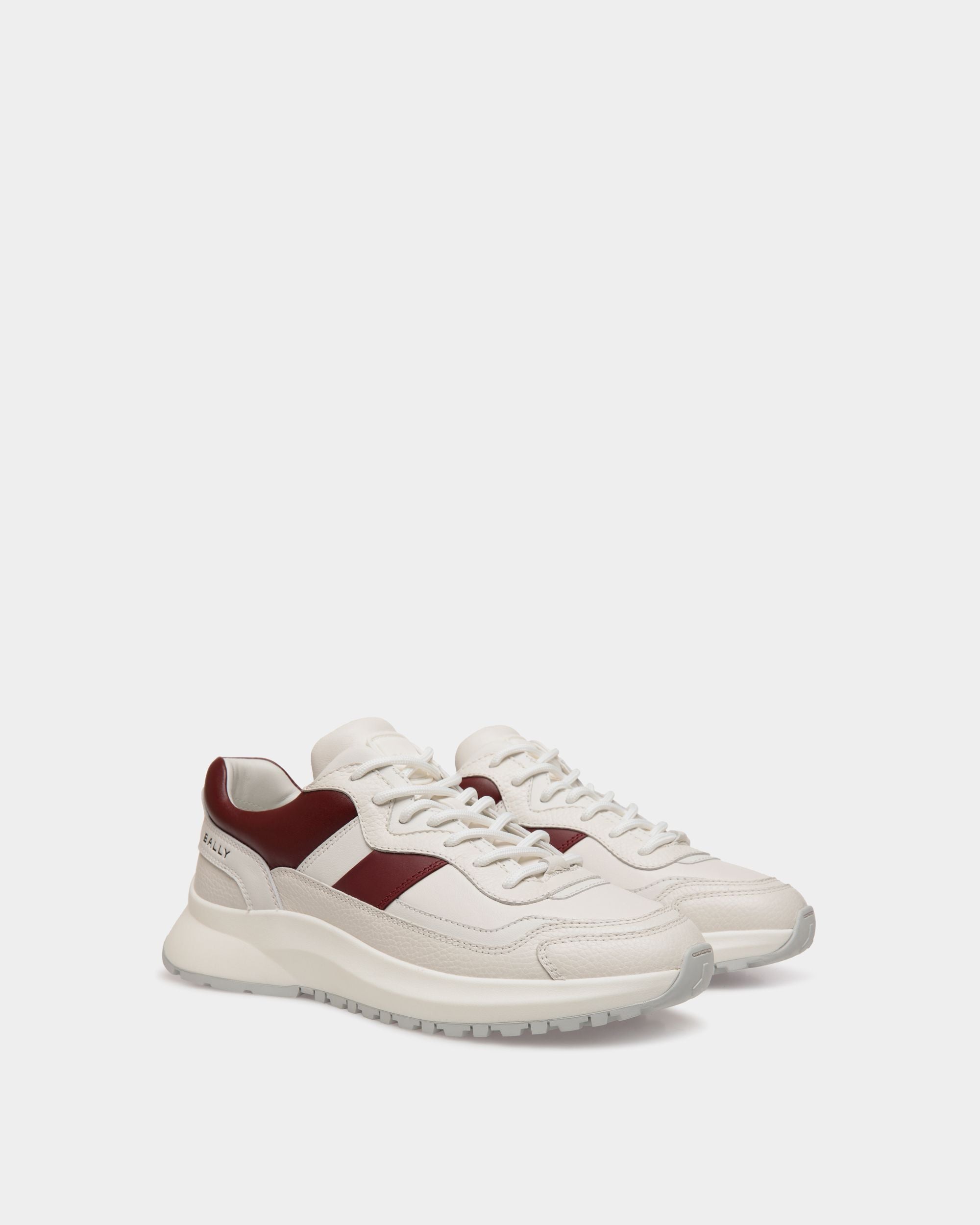Outline Sneaker Aus Leder In Weiß Und Heritage Red - Homme - Bally - 02