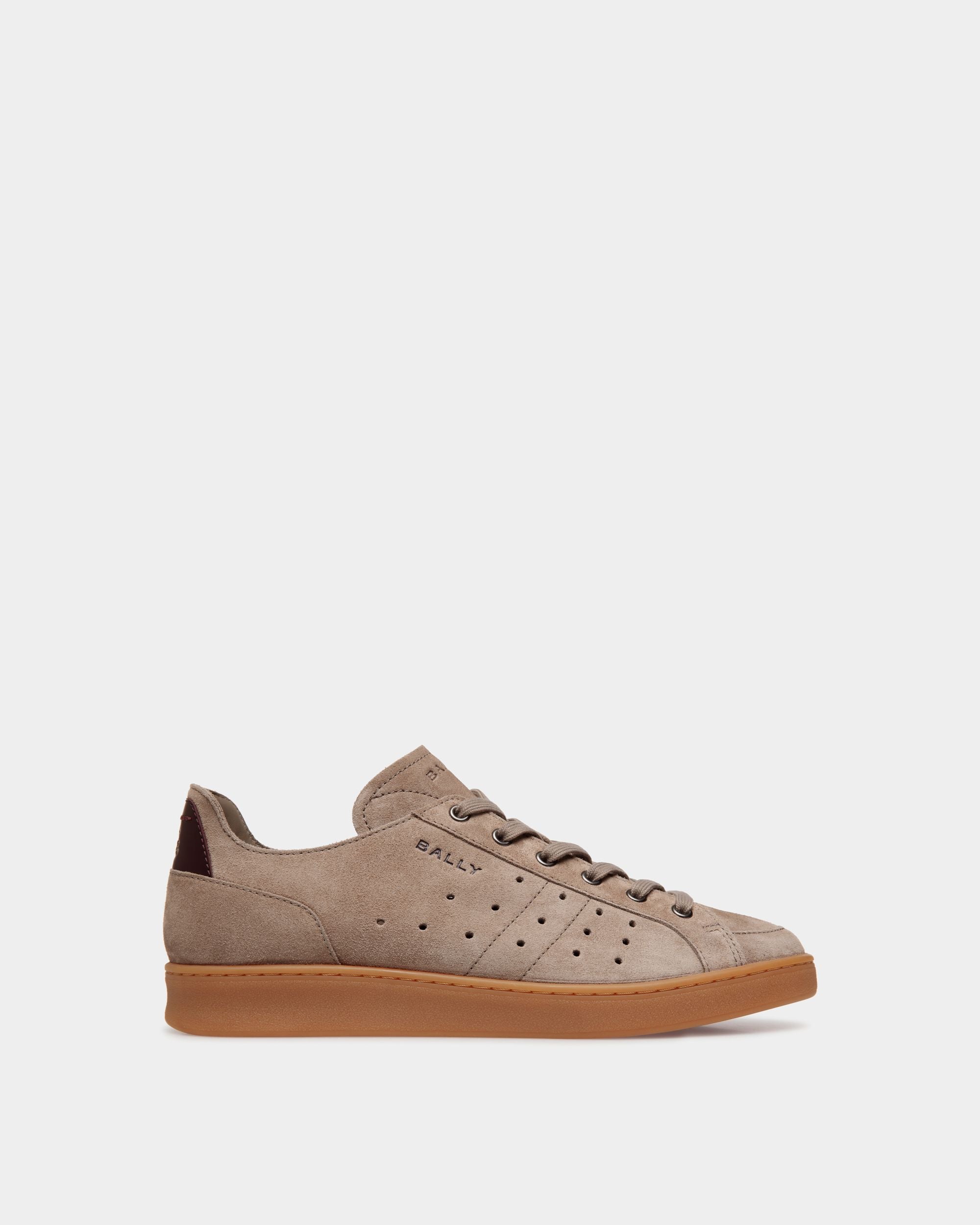 Tennis Sneaker in Taupe and Deep Burgundy Suede - Men's - Bally - 01