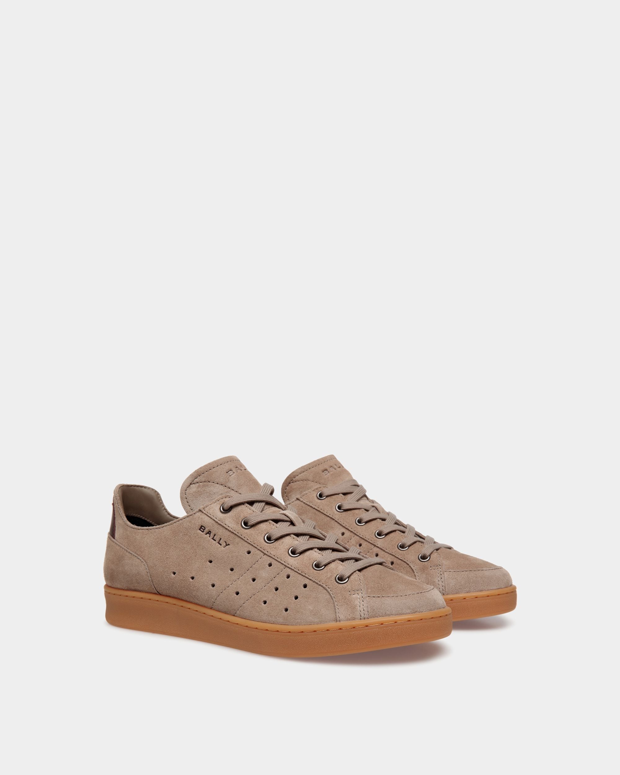 Tennis Sneaker in Taupe and Deep Burgundy Suede - Men's - Bally - 03