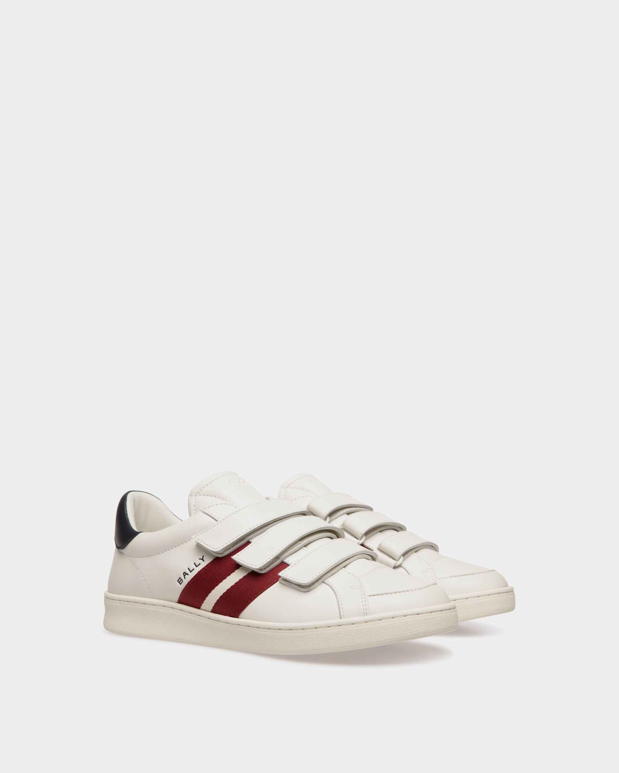 Tennis Sneaker in White and Navy Blue Leather - Men's - Bally - 03