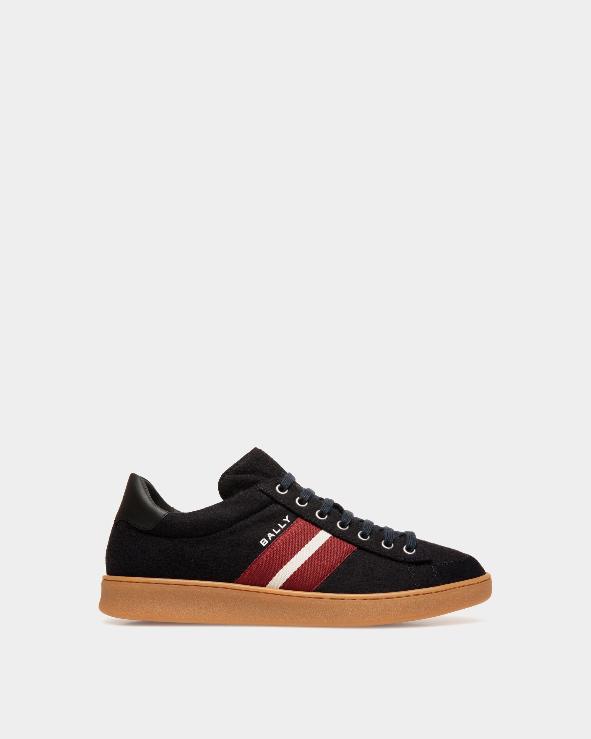 Tennis Sneaker In Navy Blue Wool Fabric and Black Leather - Men's - Bally - 01