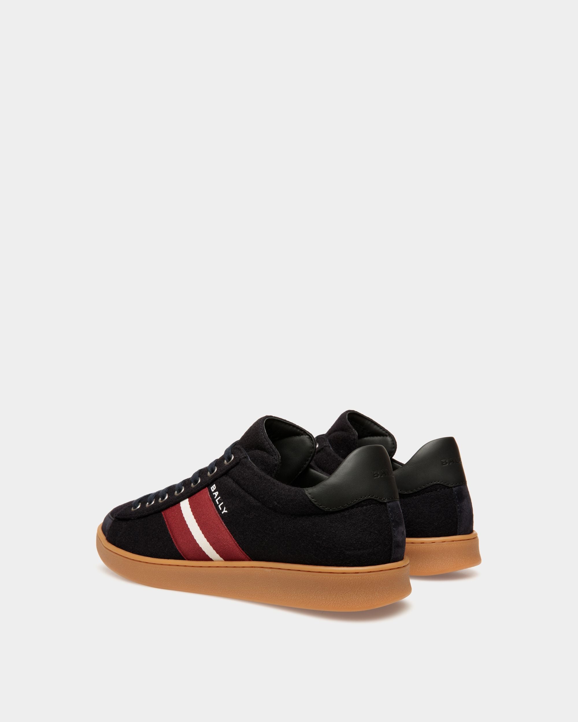 Tennis Sneaker In Navy Blue Wool Fabric and Black Leather - Men's - Bally - 03