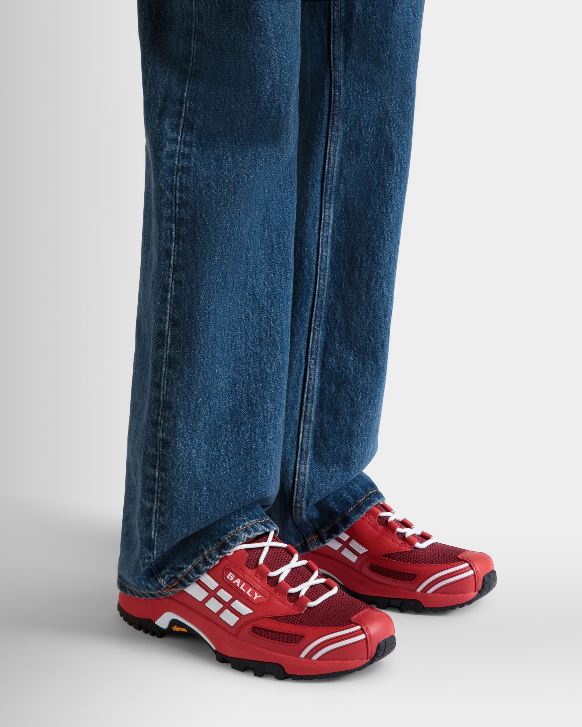 Sneaker Faster In Maglia E Pelle Rossa - Uomo - Bally - 02