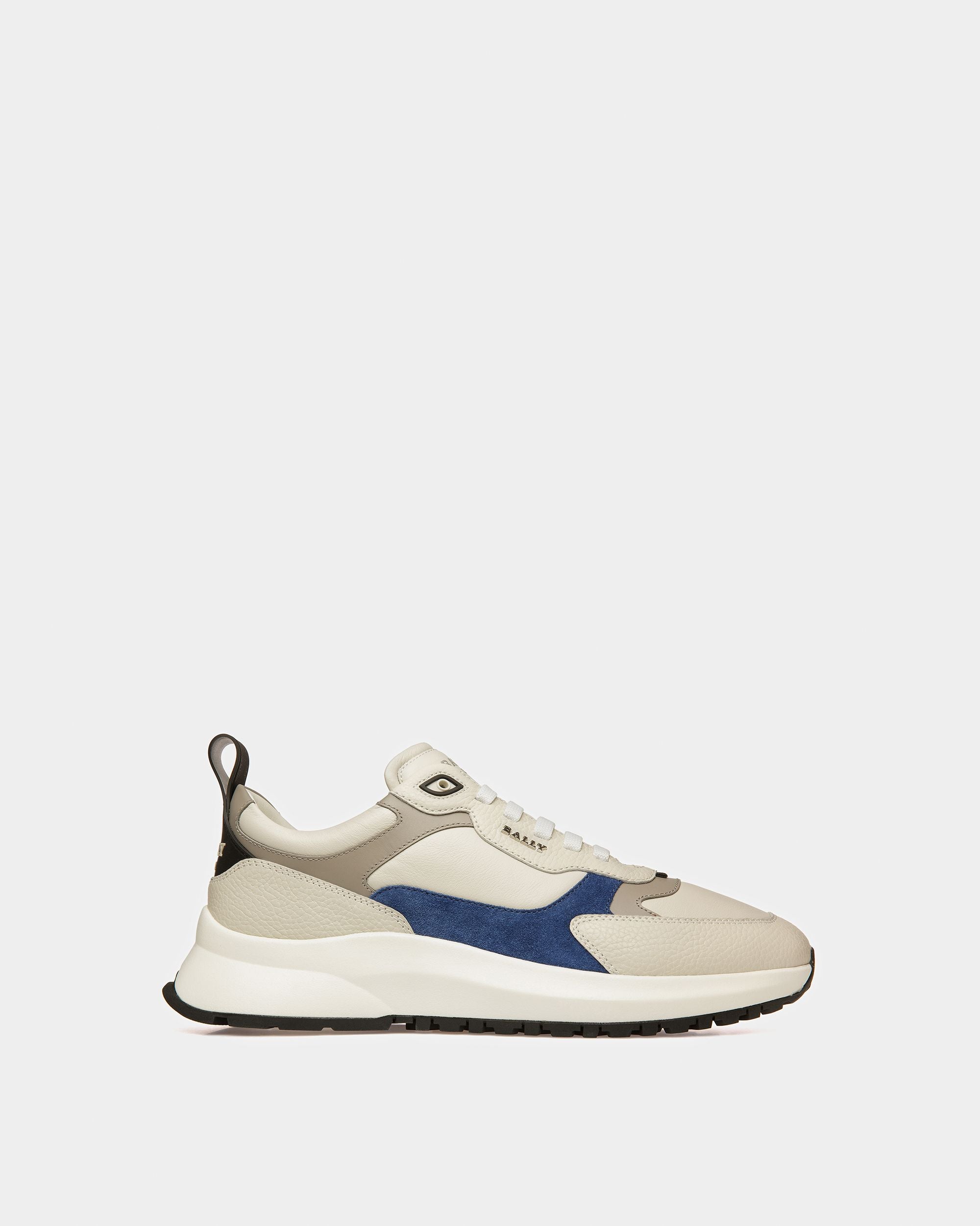 Dave Sneakers En Cuir Et Tissu Blanc Poussière Et Bleu Néon - Homme - Bally - 01
