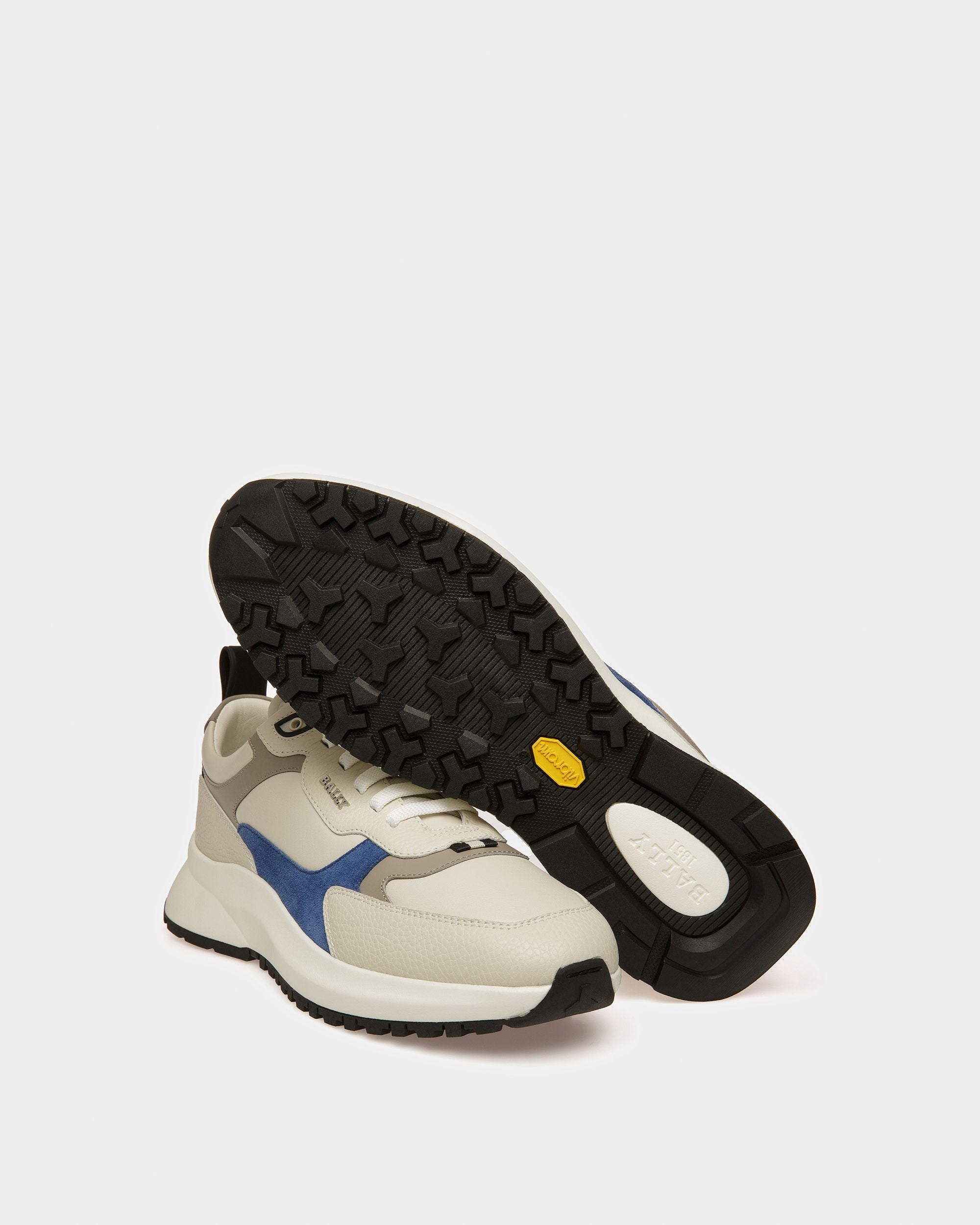 Dave Sneakers En Cuir Et Tissu Blanc Poussière Et Bleu Néon - Homme - Bally - 04