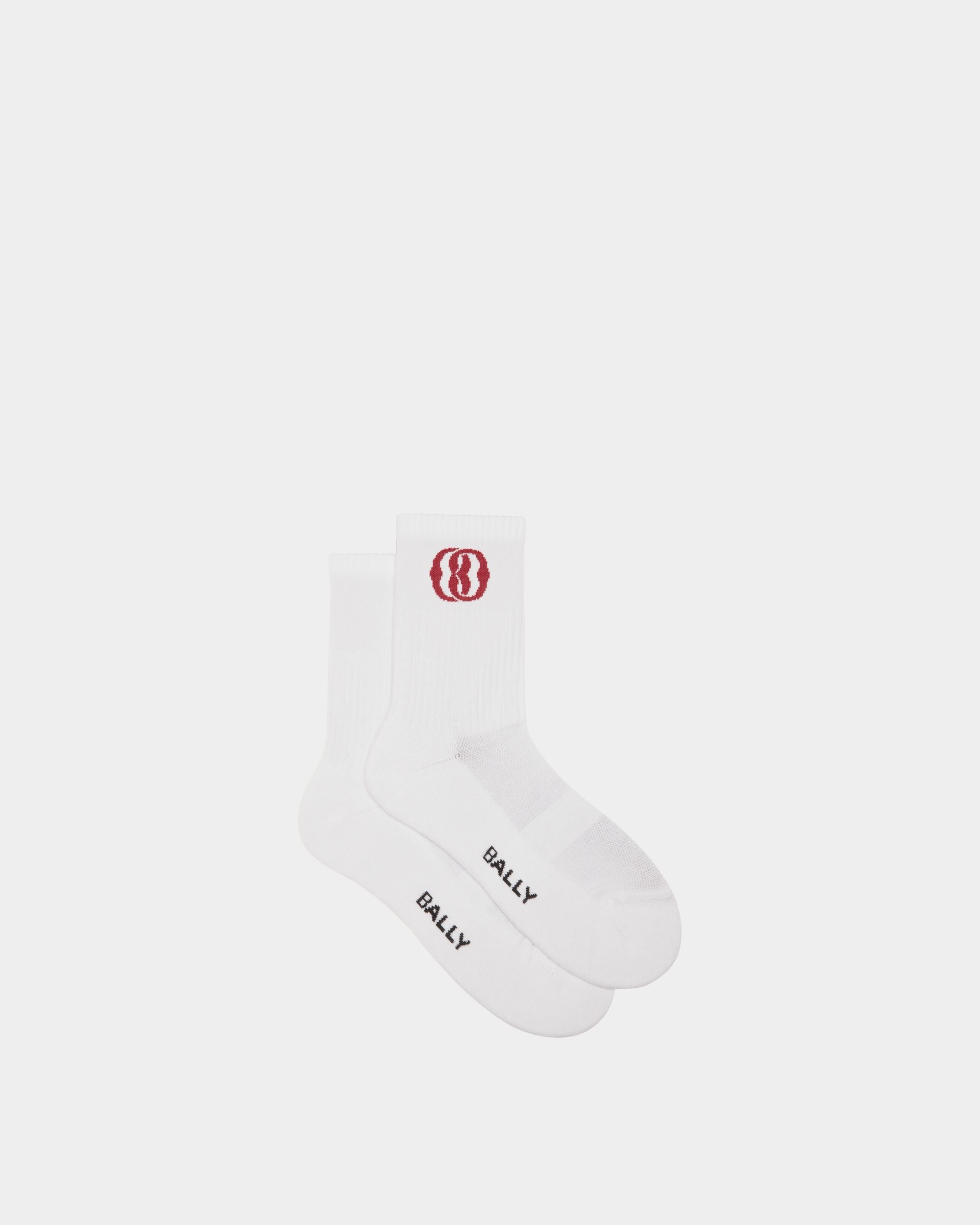 Emblem Socks In White Cotton - Men's - Bally - 01
