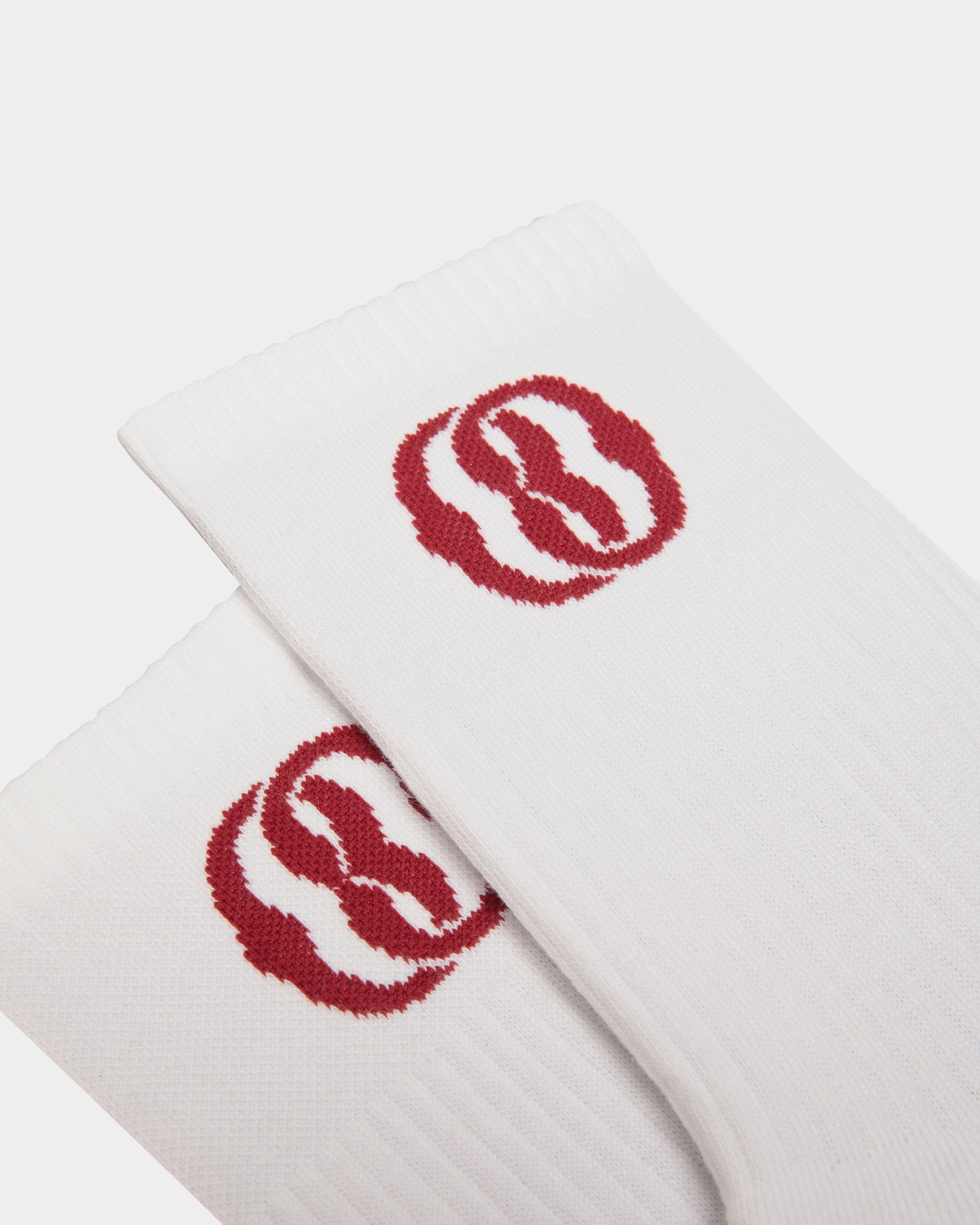 Emblem Socks In White Cotton - Men's - Bally - 02