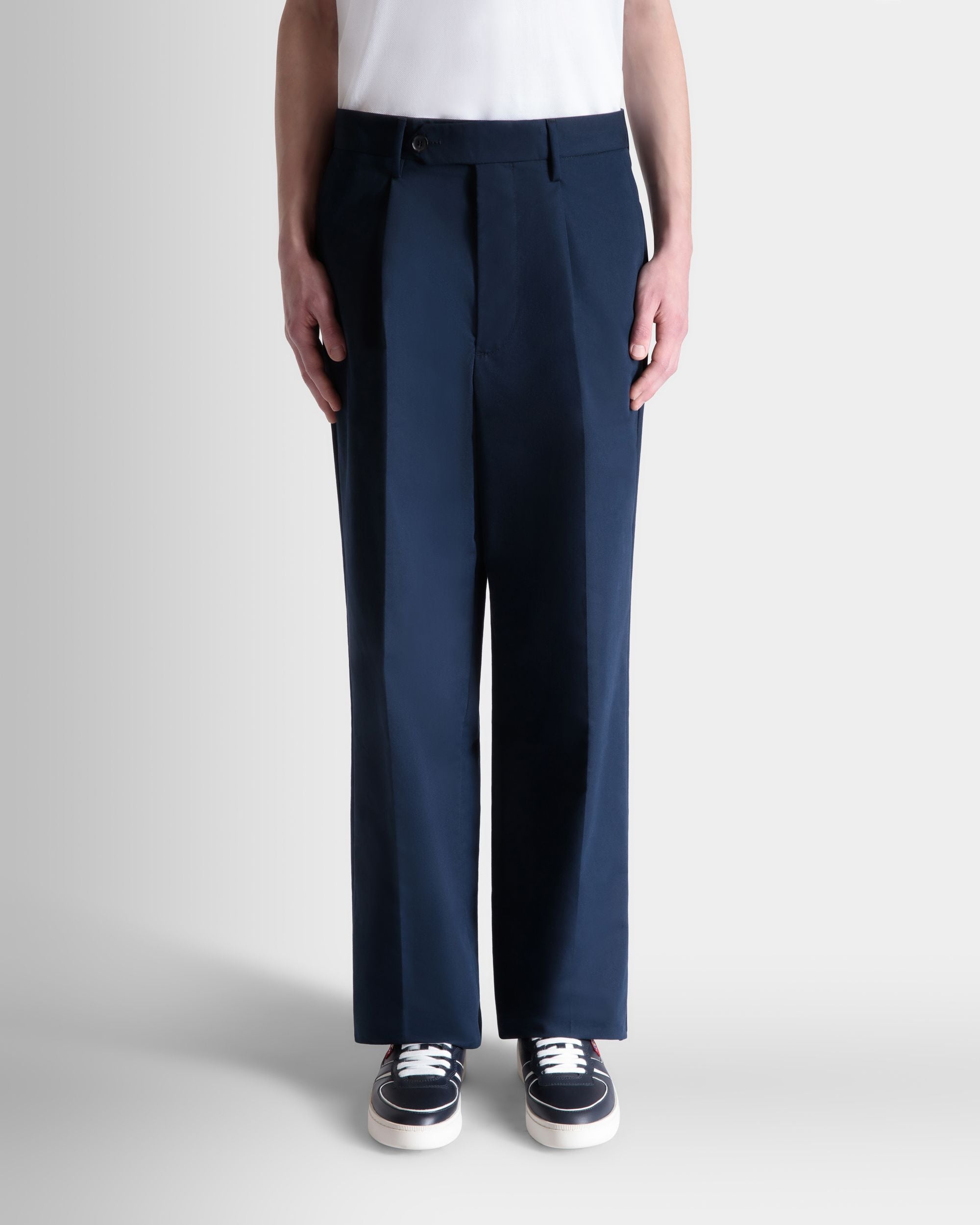 Pantalon À Pinces Regular En Coton Mélangé Navy Blue - Homme - Bally - 08