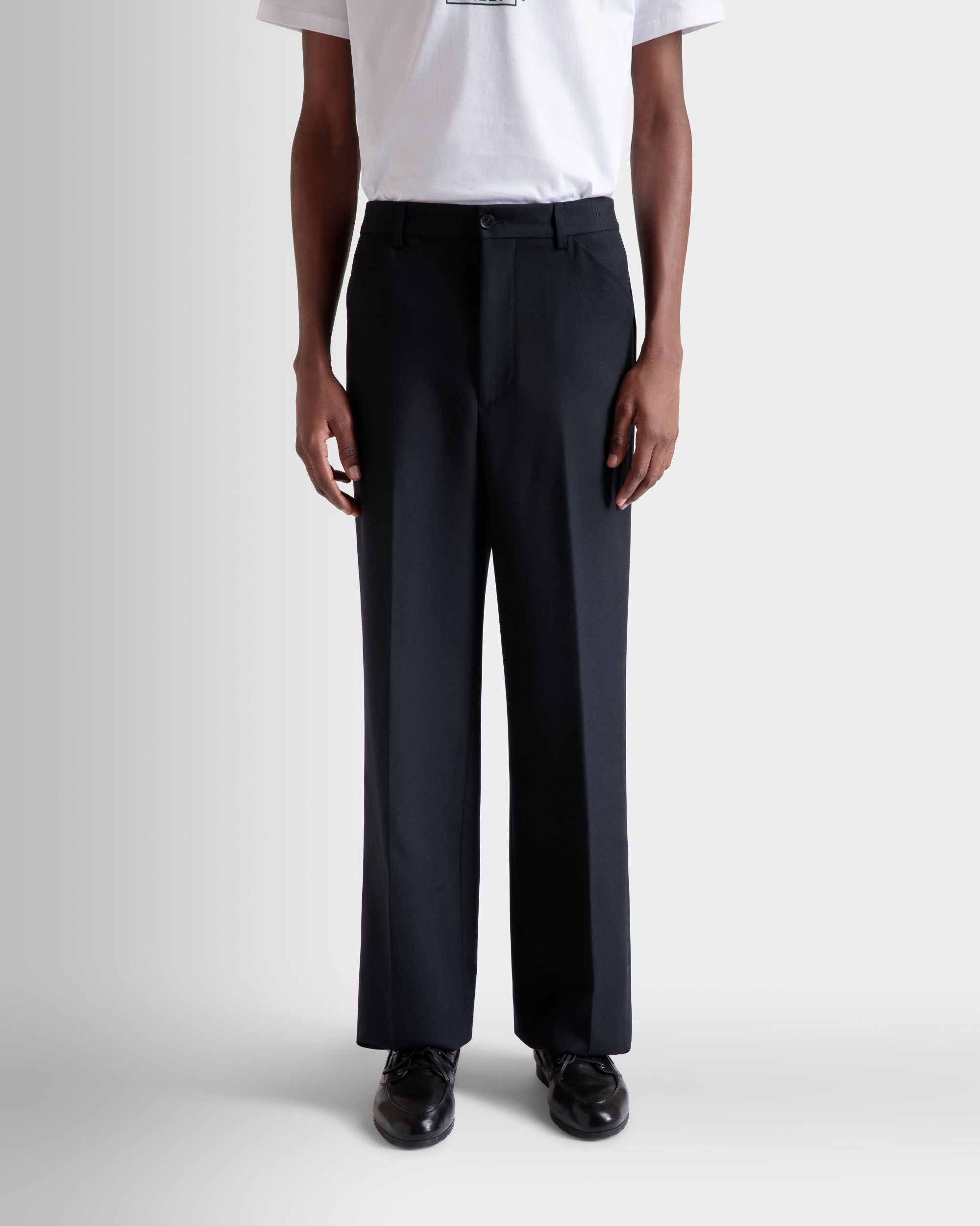 Flared Pants In Navy Blue Wool - Men's - Bally - 03