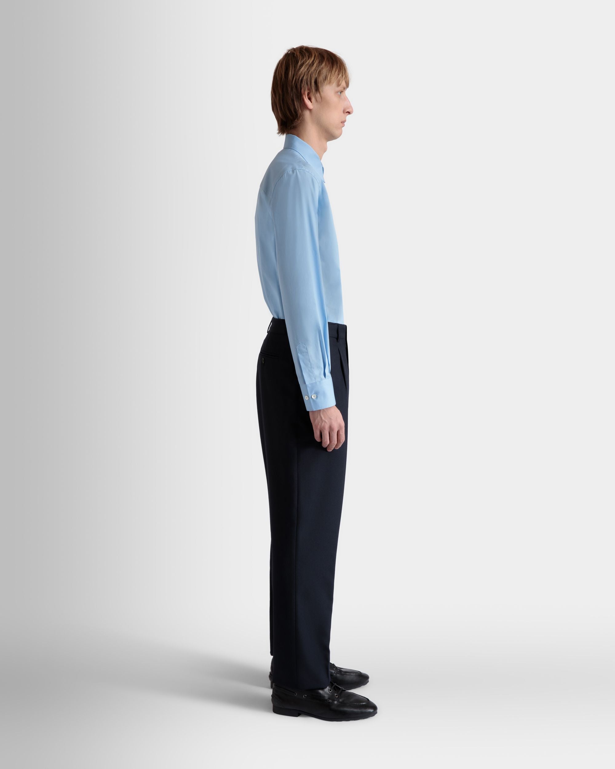 Pleated Pants In Navy Blue Wool Blend - Men's - Bally - 05