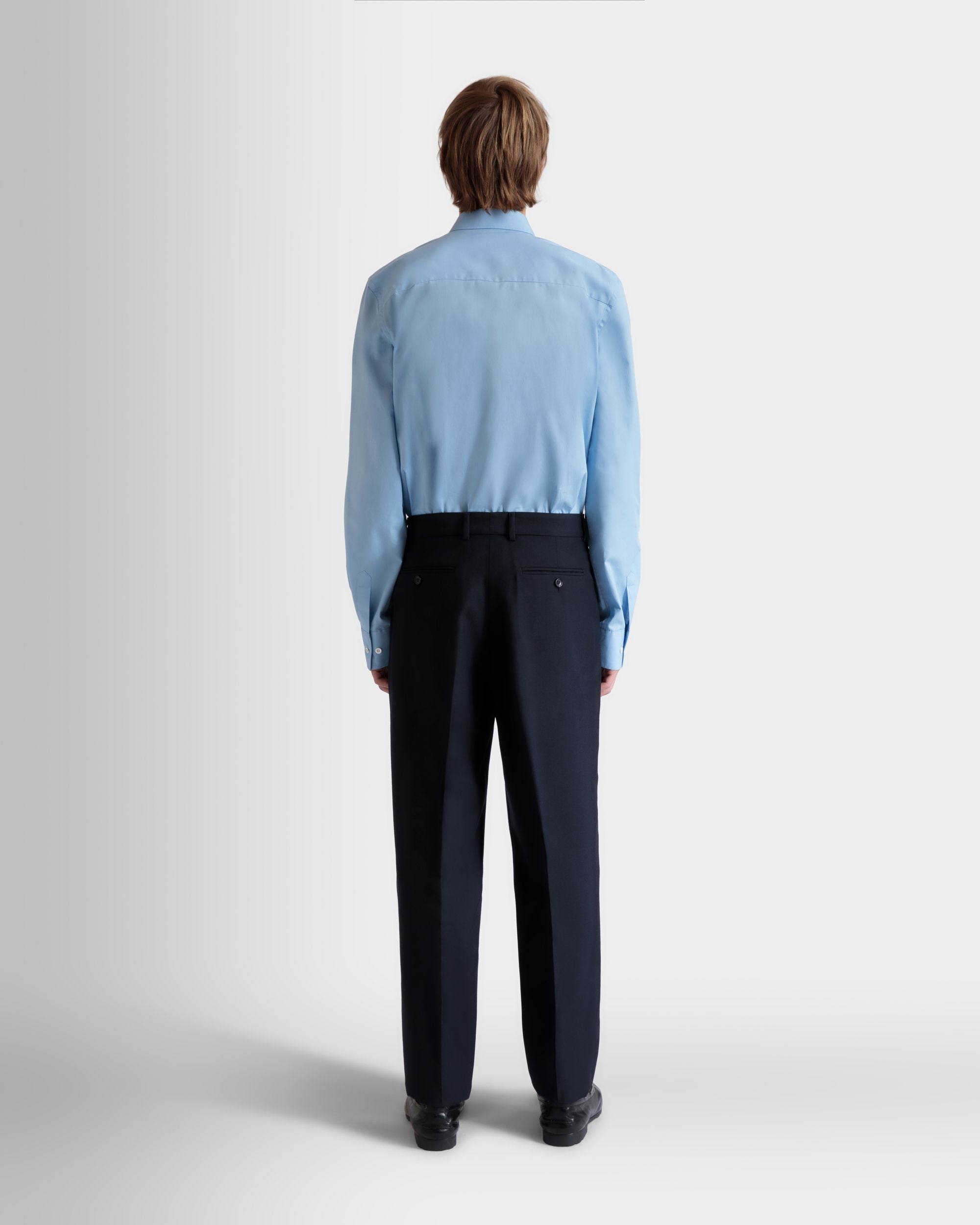 Pleated Pants In Navy Blue Wool Blend - Men's - Bally - 06