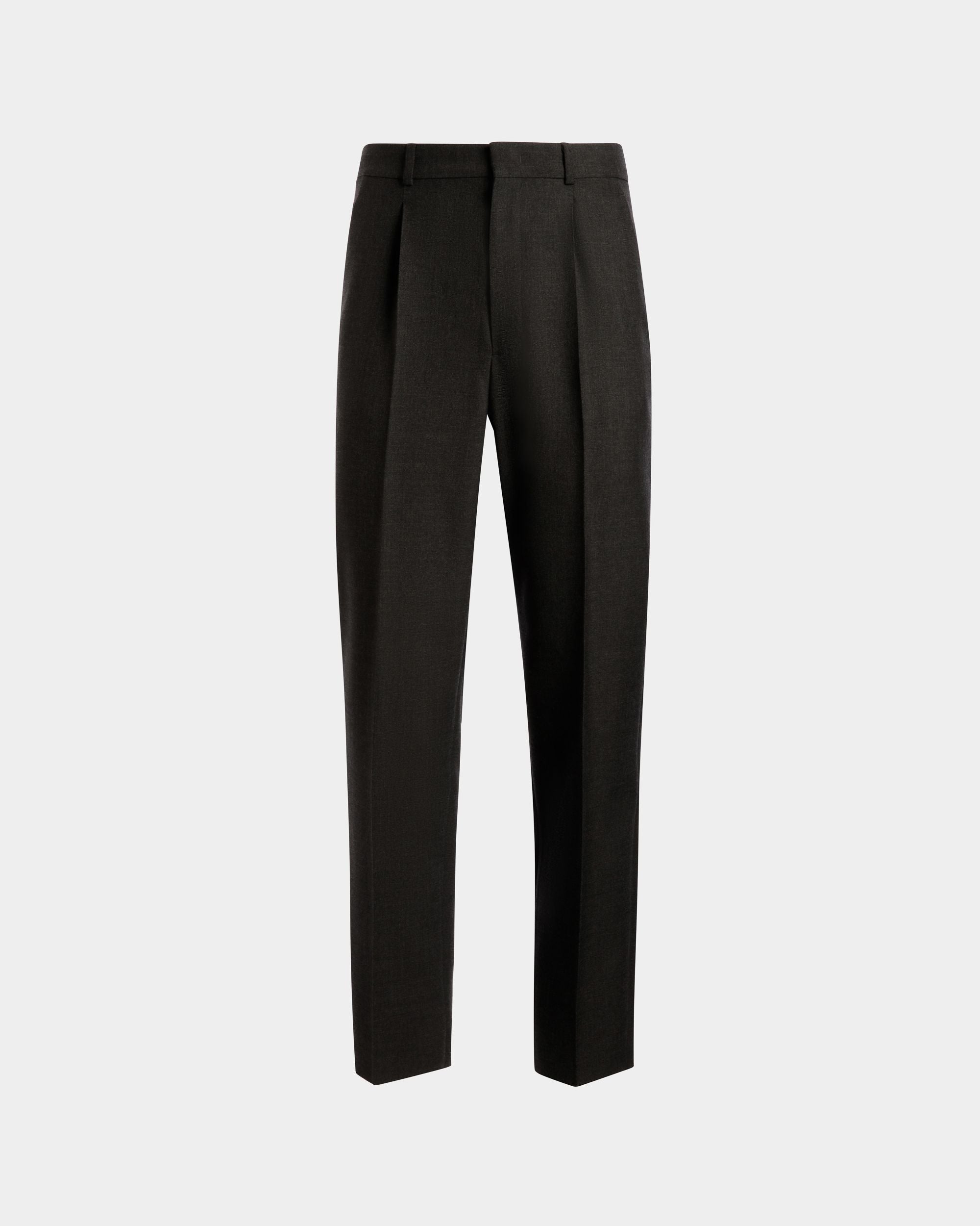 Pleated Pants In Grey Melange Wool Blend - Men's - Bally - 01