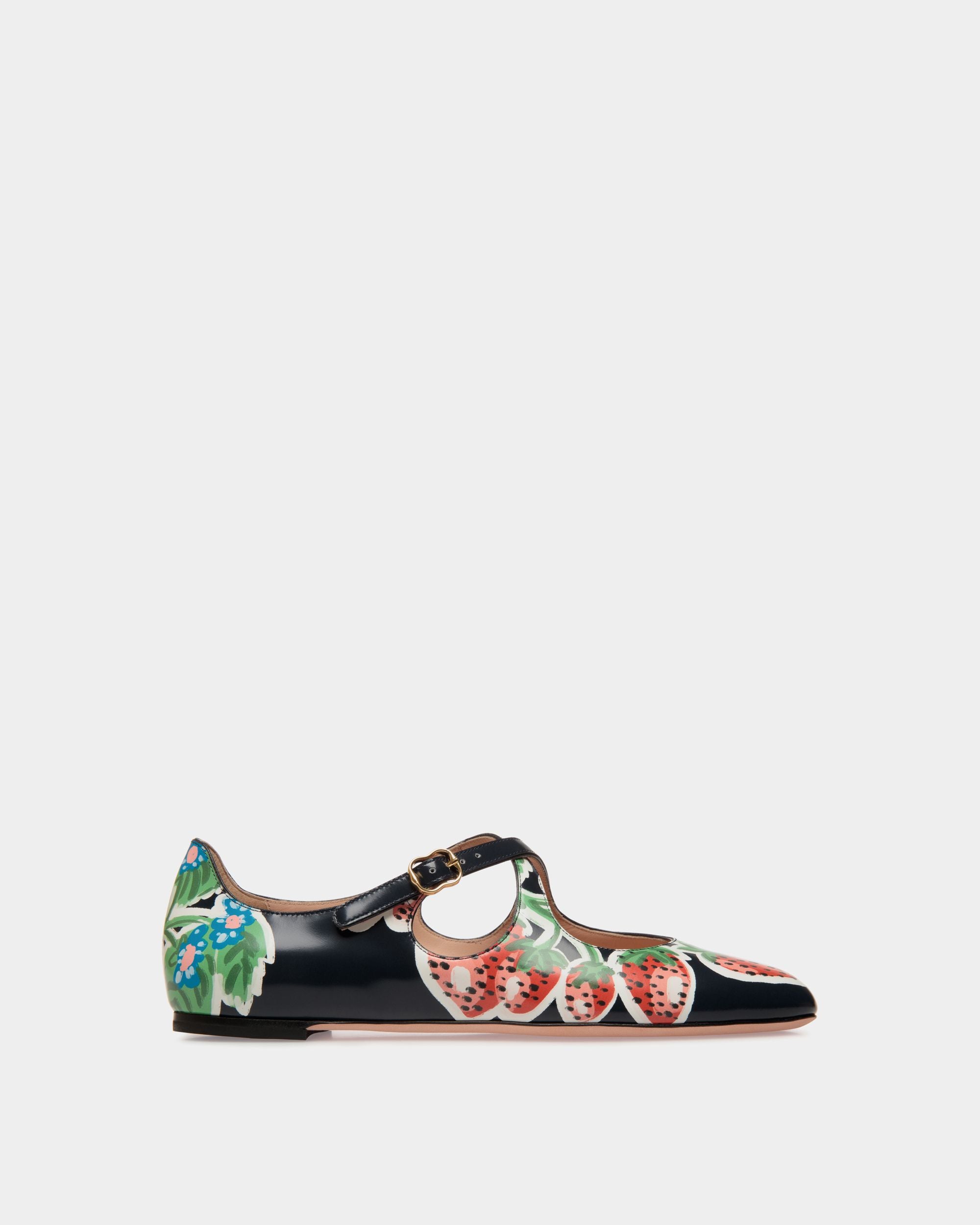 Ballyrina Flat Aus Bedrucktem, Gebürstetem Leder In Strawberry - Damen - Bally - 01