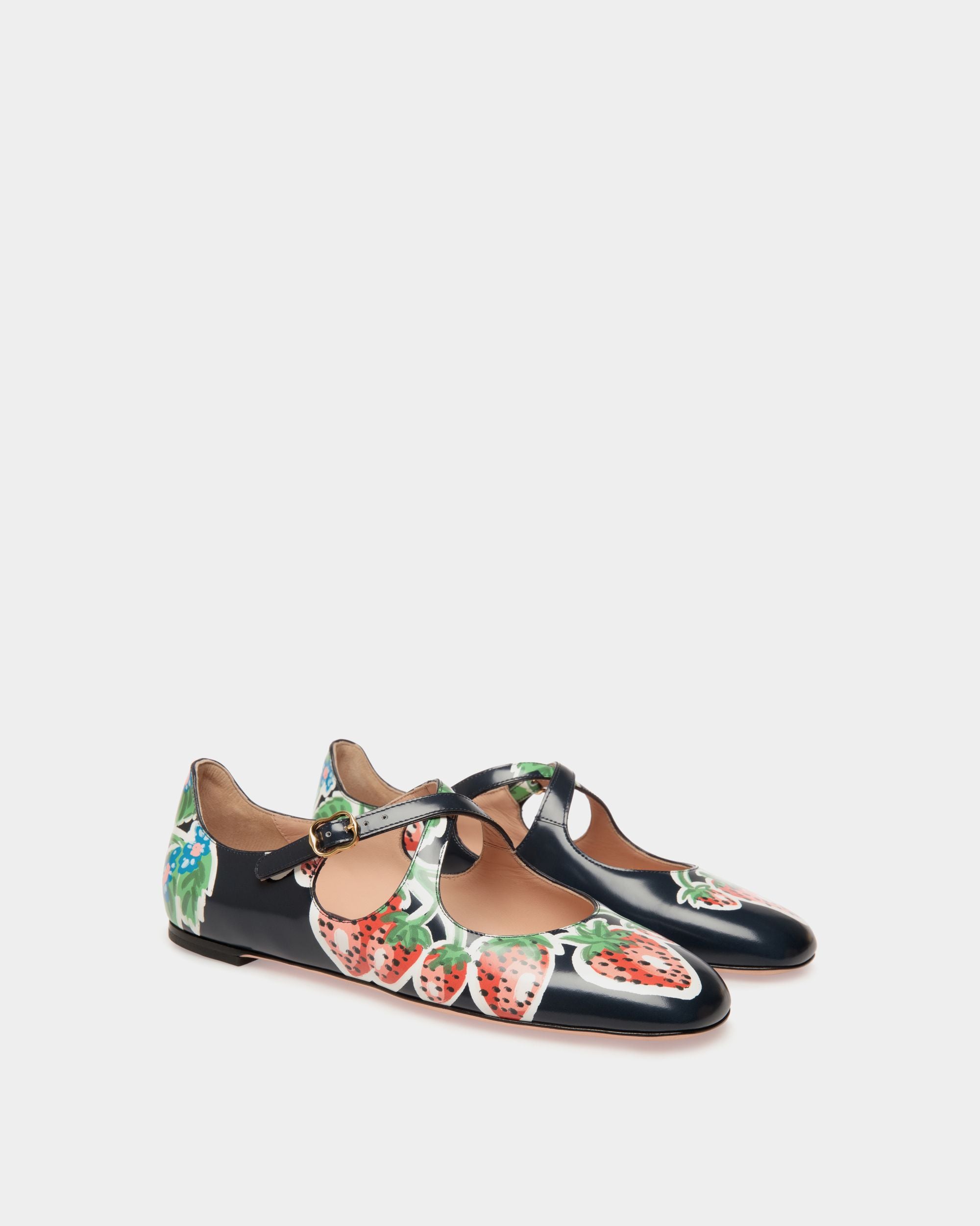 Ballyrina Flat Aus Bedrucktem, Gebürstetem Leder In Strawberry - Damen - Bally - 03