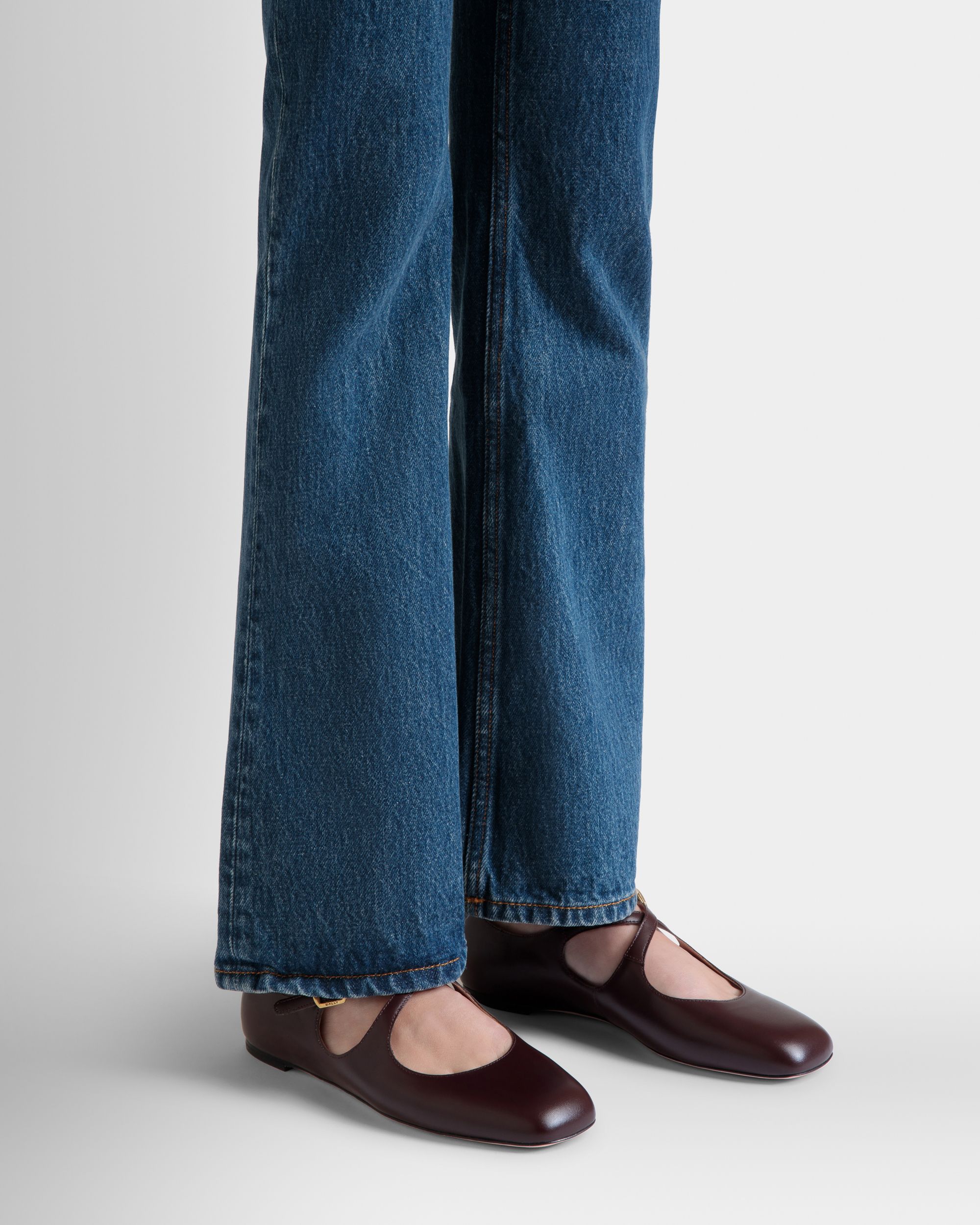 Ballyrina Flat in Deep Burgundy Leather - Women's - Bally - 02