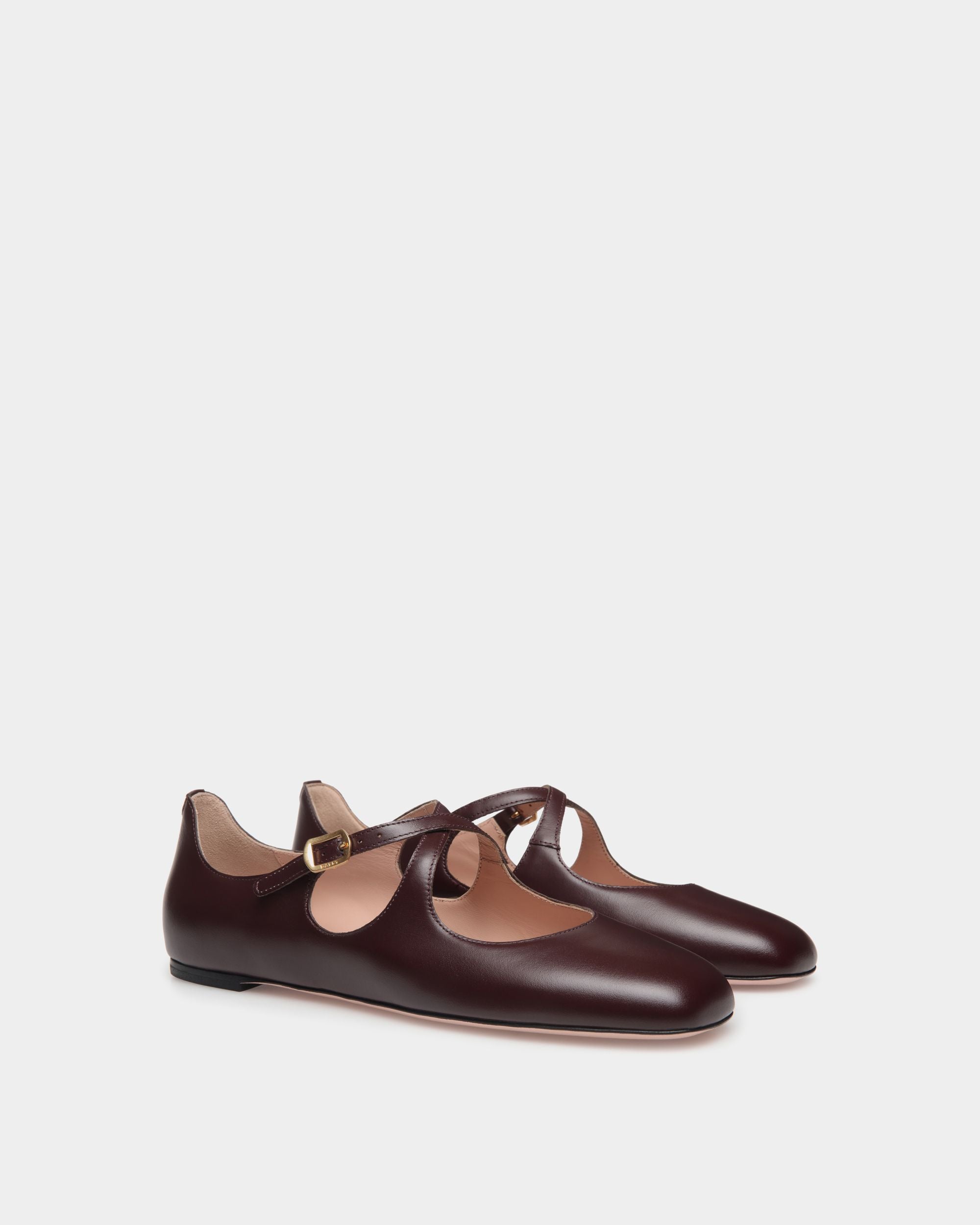 Ballyrina Flat in Deep Burgundy Leather - Women's - Bally - 03