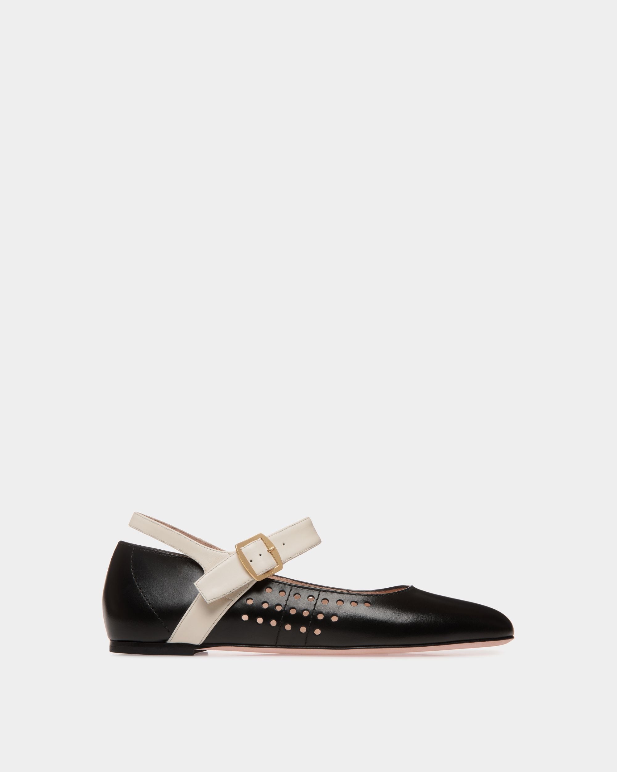 Ballyrina Flat in Black and White Leather - Women's - Bally - 01