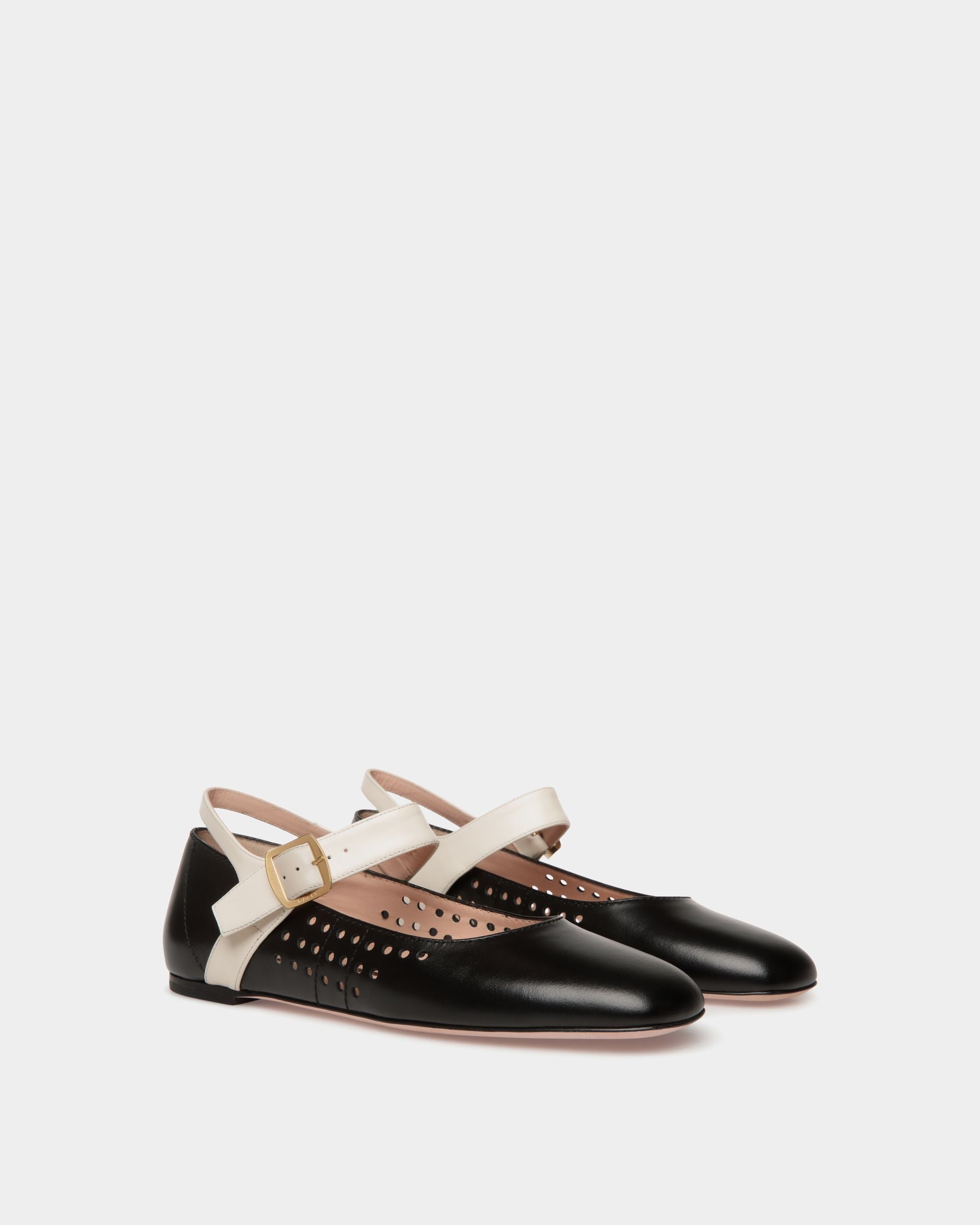 Ballyrina Flat in Black and White Leather - Women's - Bally - 03