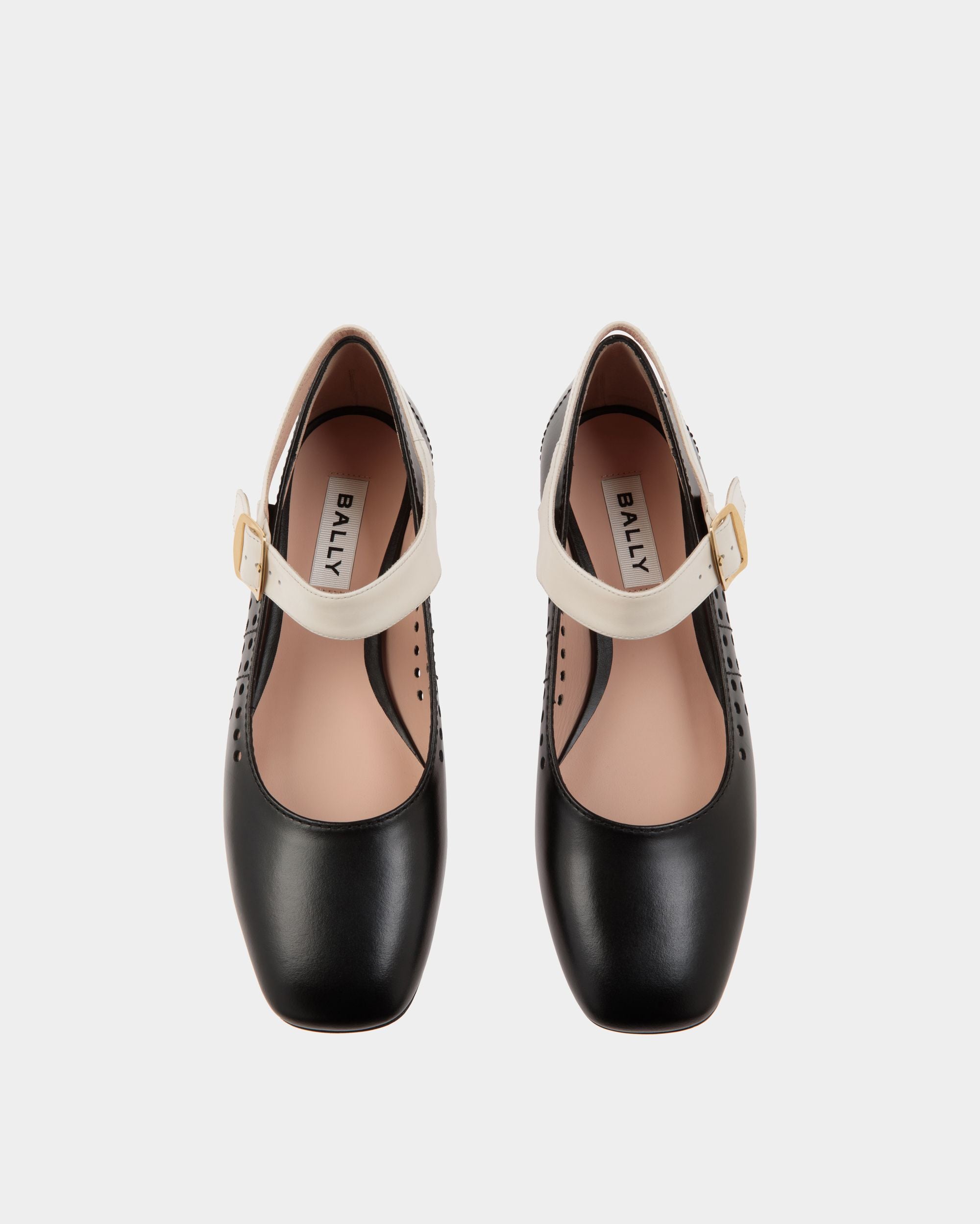 Ballyrina Flat in Black and White Leather - Women's - Bally - 05