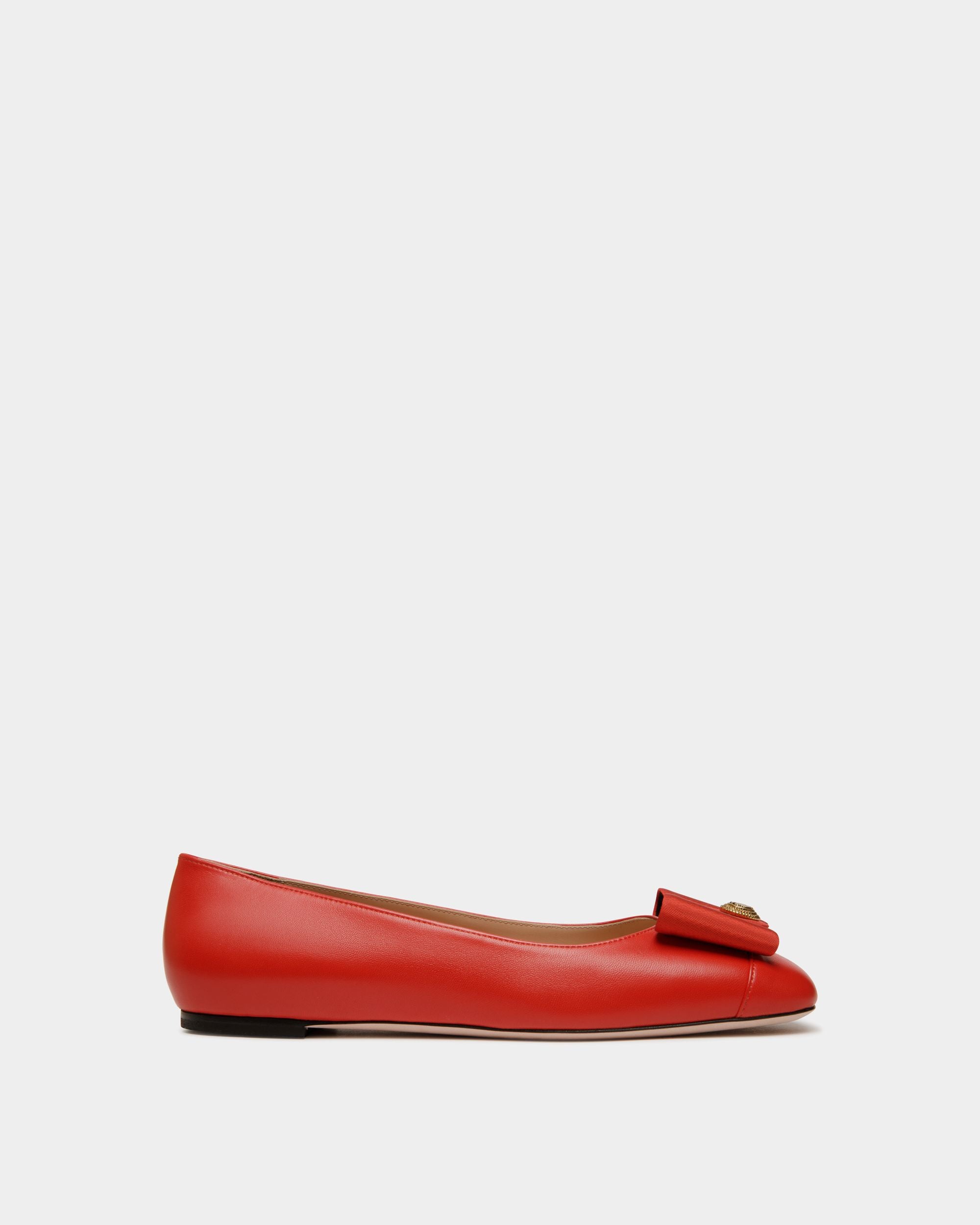 B-Bow Flat in Red Leather - Women's - Bally - 01