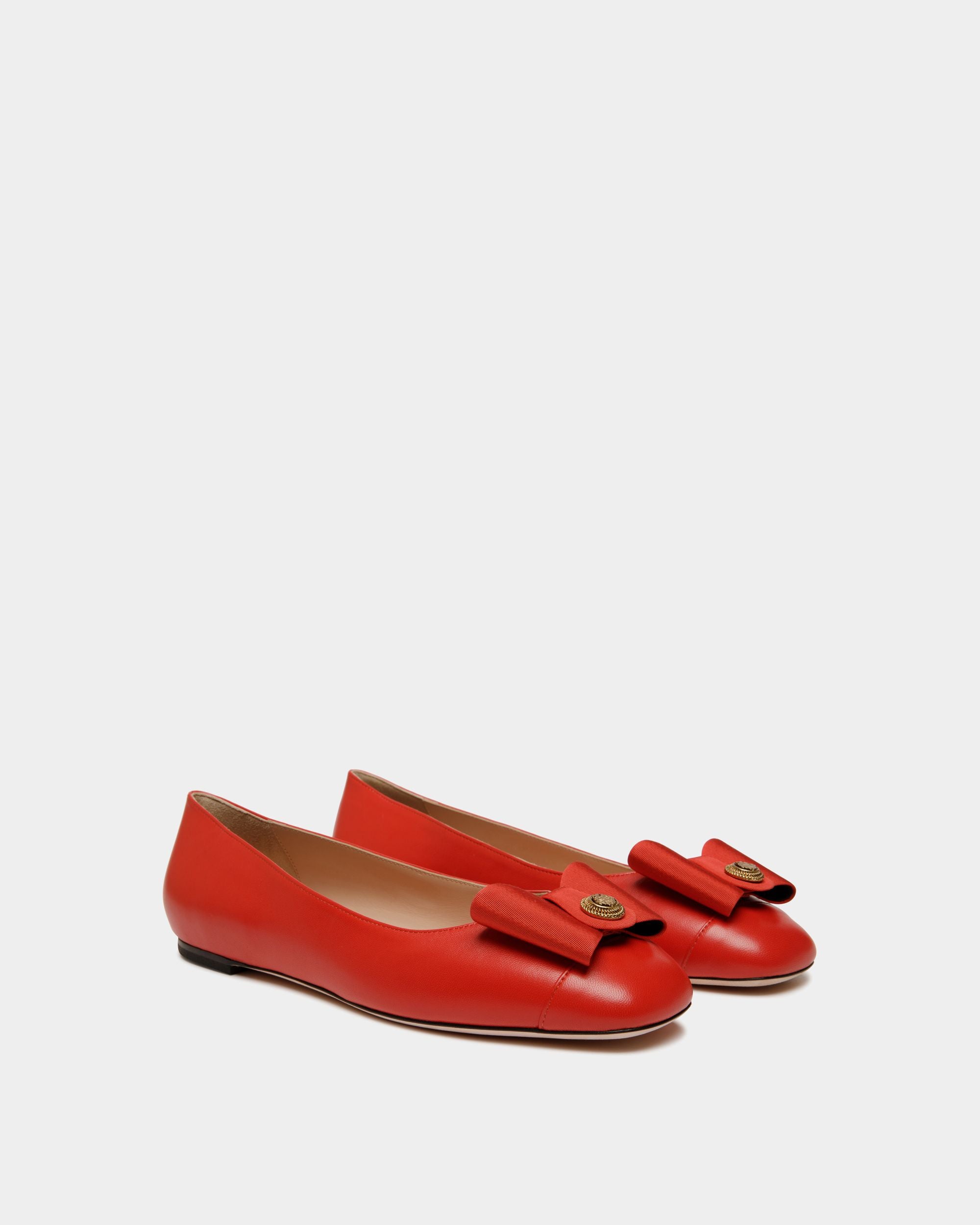 B-Bow Flat in Red Leather - Women's - Bally - 03