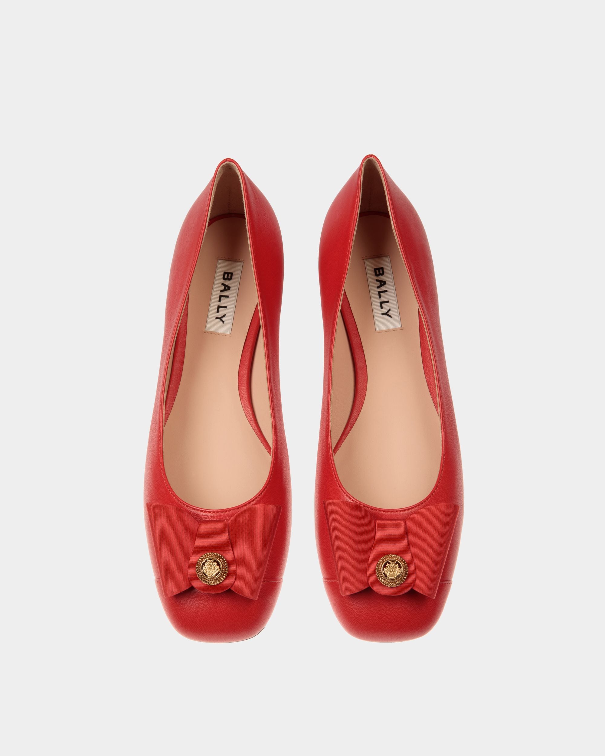 B-Bow Flat in Red Leather - Women's - Bally - 05