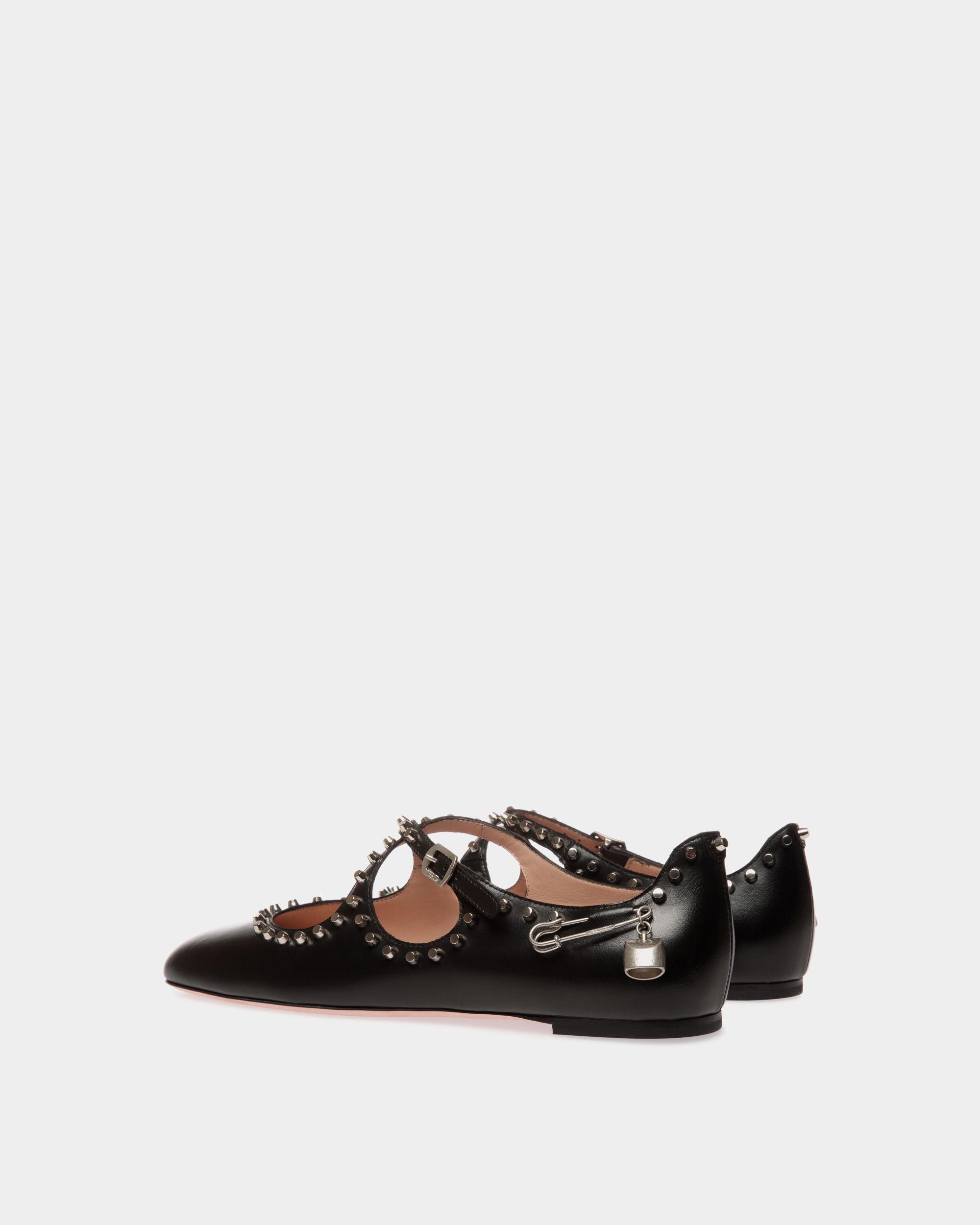Ballyrina Flat in Black Leather with Studs - Women's - Bally - 04