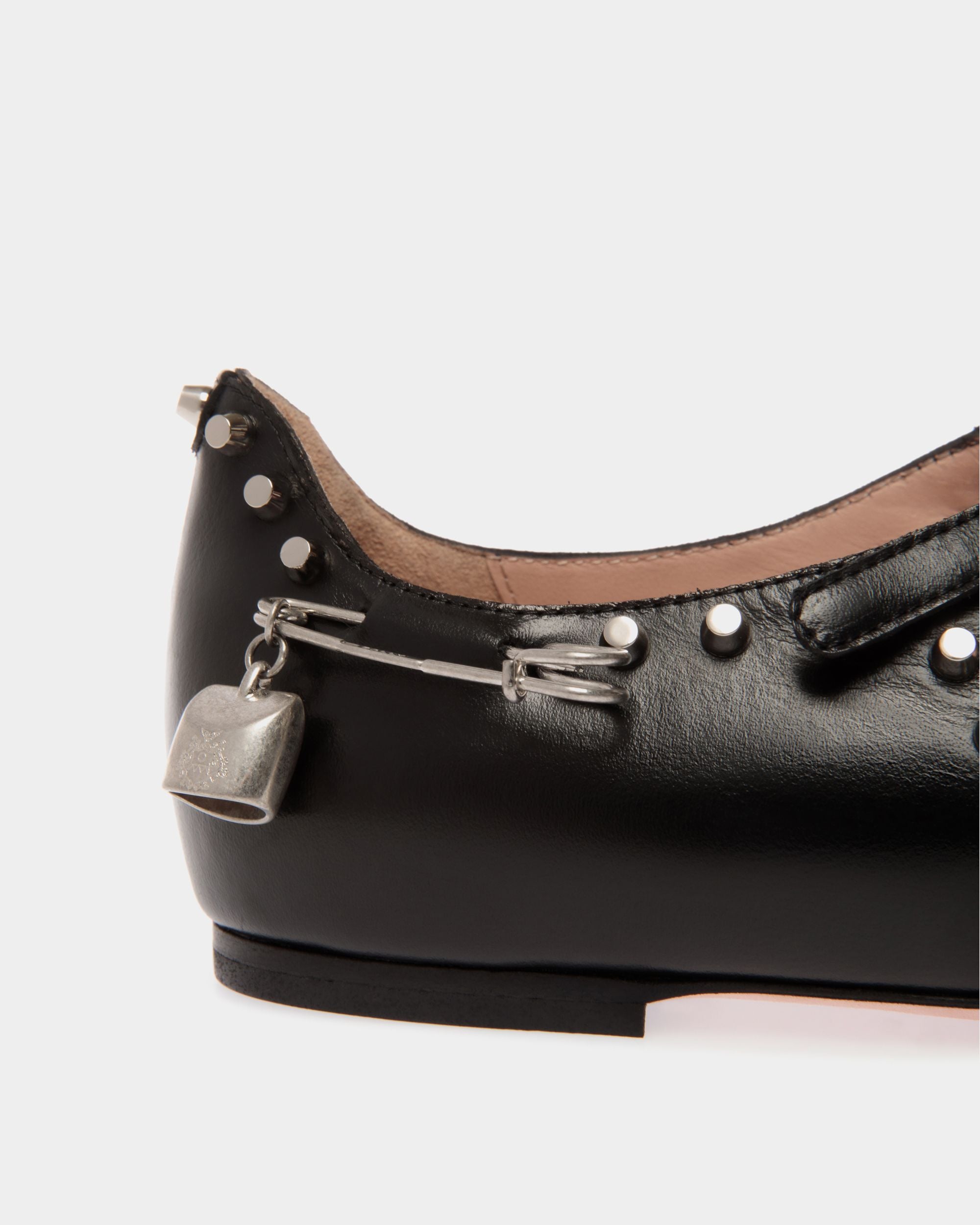 Ballyrina Flat in Black Leather with Studs - Women's - Bally - 06