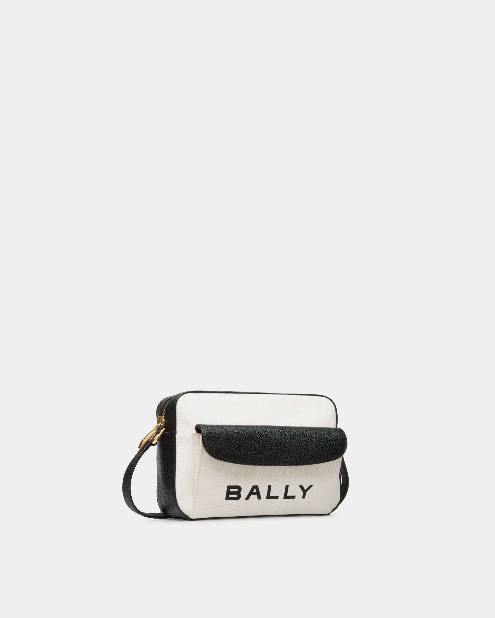 Borsa A Tracolla Bar In Tessuto Bianco E Pelle Nera - Donna - Bally - 03