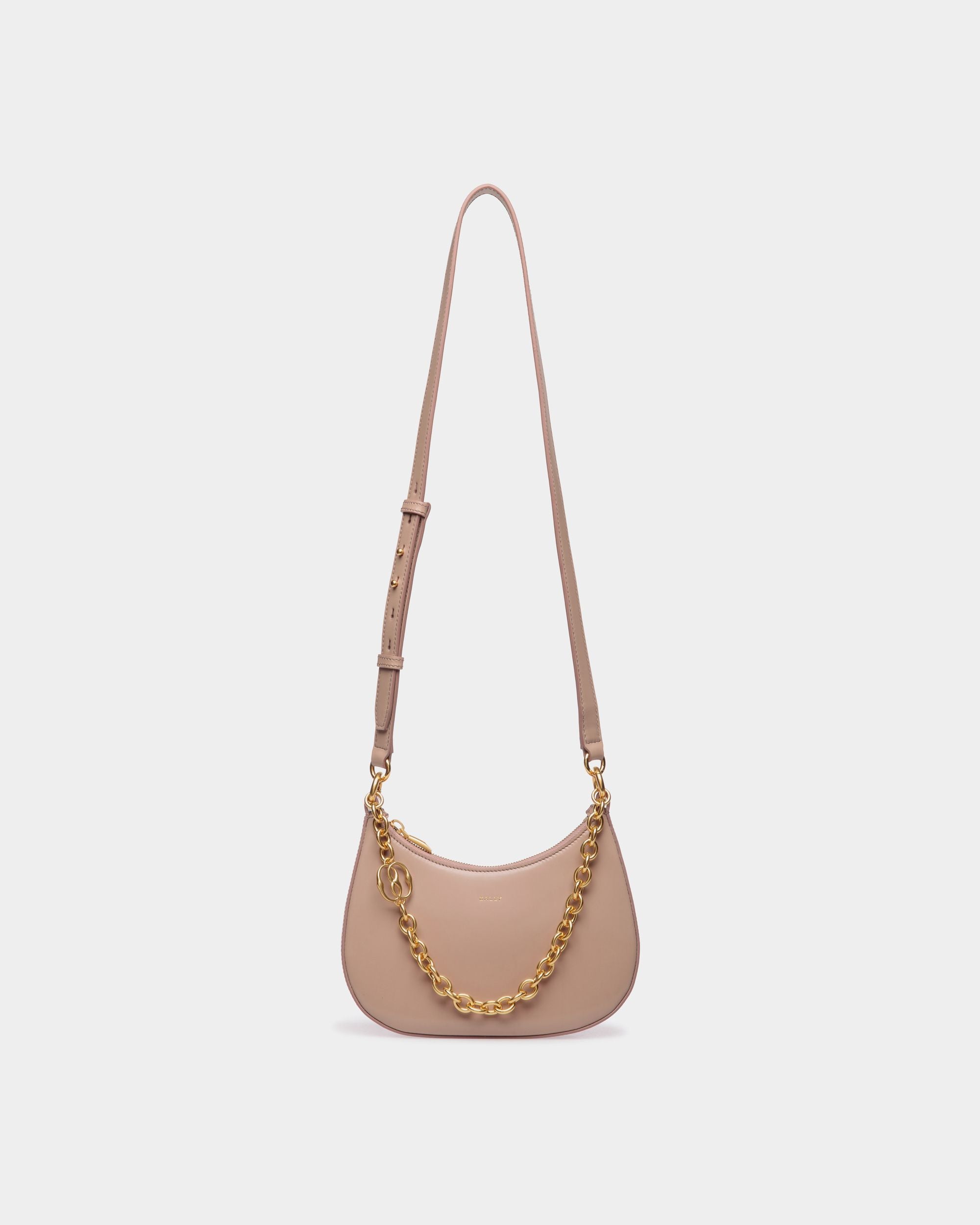 Emblem Mini Crossbody Bag In Light Beige Brushed Leather - Women's - Bally - 01