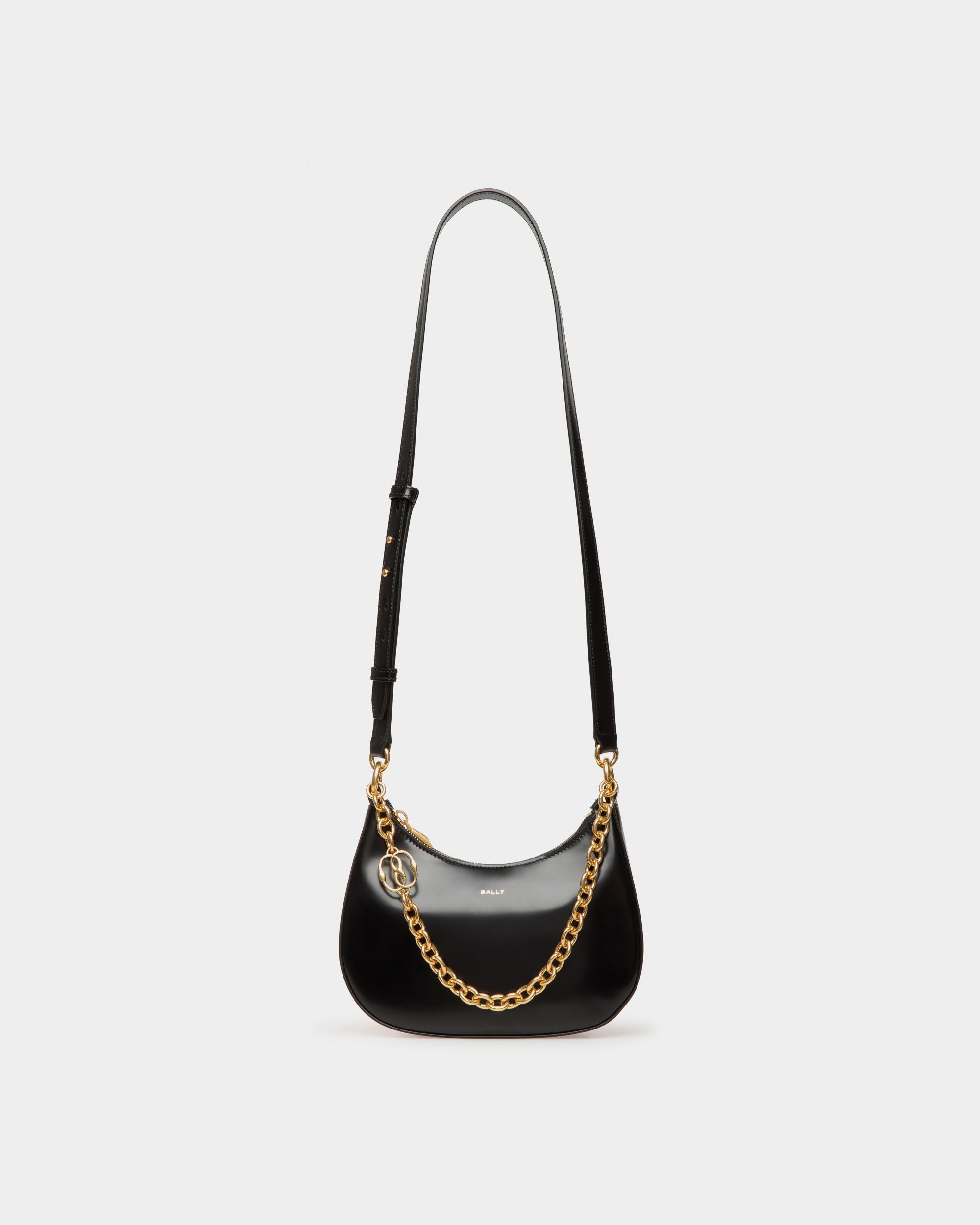 Mini Sac À Bandoulière Emblem En Cuir Brossé Noir - Femme - Bally - 01
