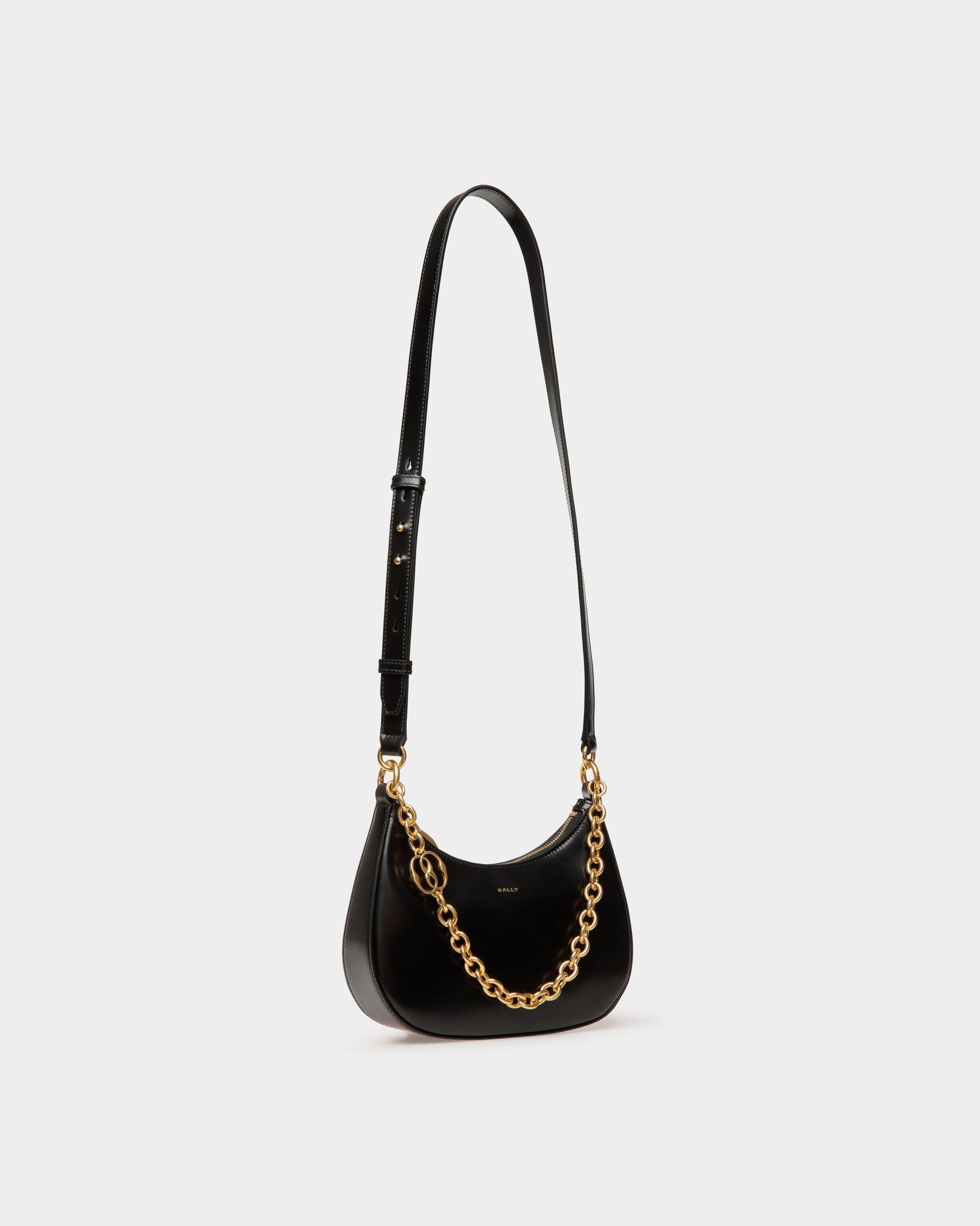 Mini Sac À Bandoulière Emblem En Cuir Brossé Noir - Femme - Bally - 04