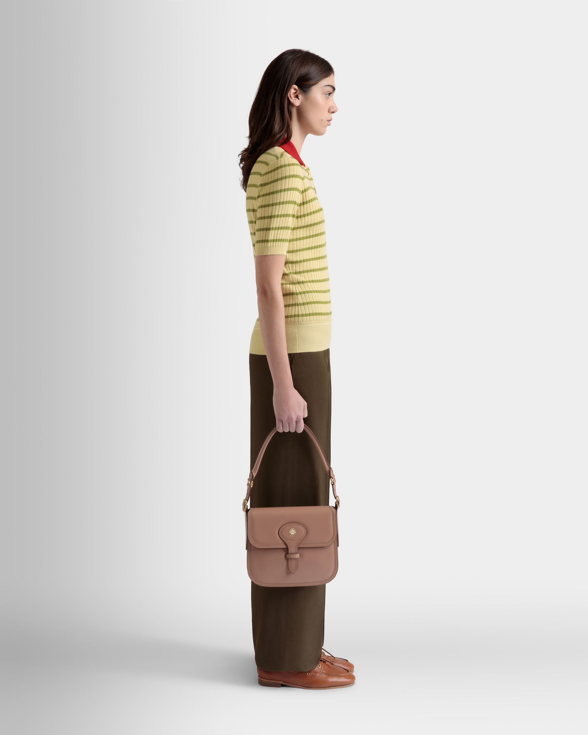 Borsa A Tracolla Beckett In Pelle Spazzolata Praline Beige - Donna - Bally - 02