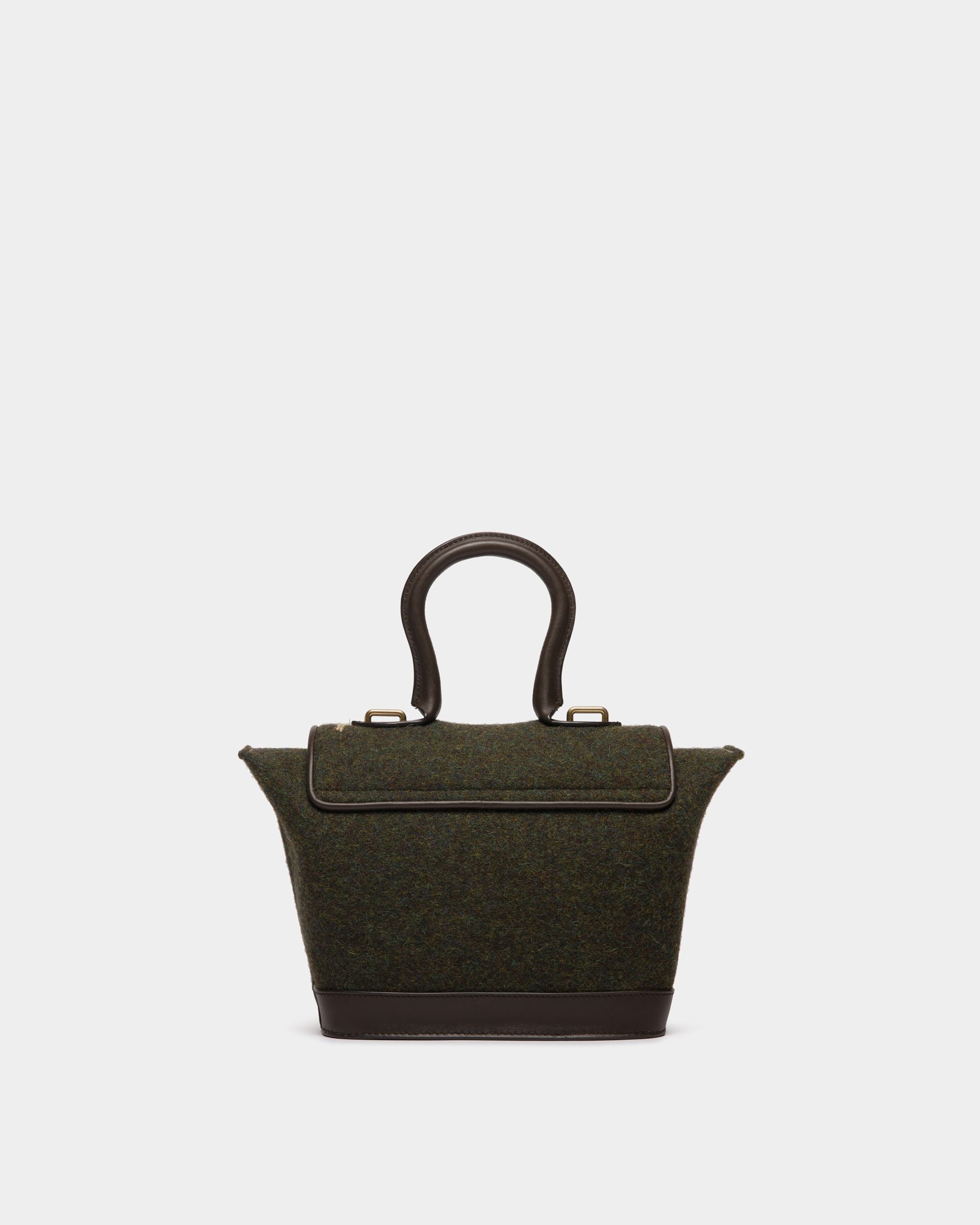 Winter Capsule Top Handle Bag in Dark Green Wool and Ebano Leather With Alpine Flowers - Women's - Bally - 03