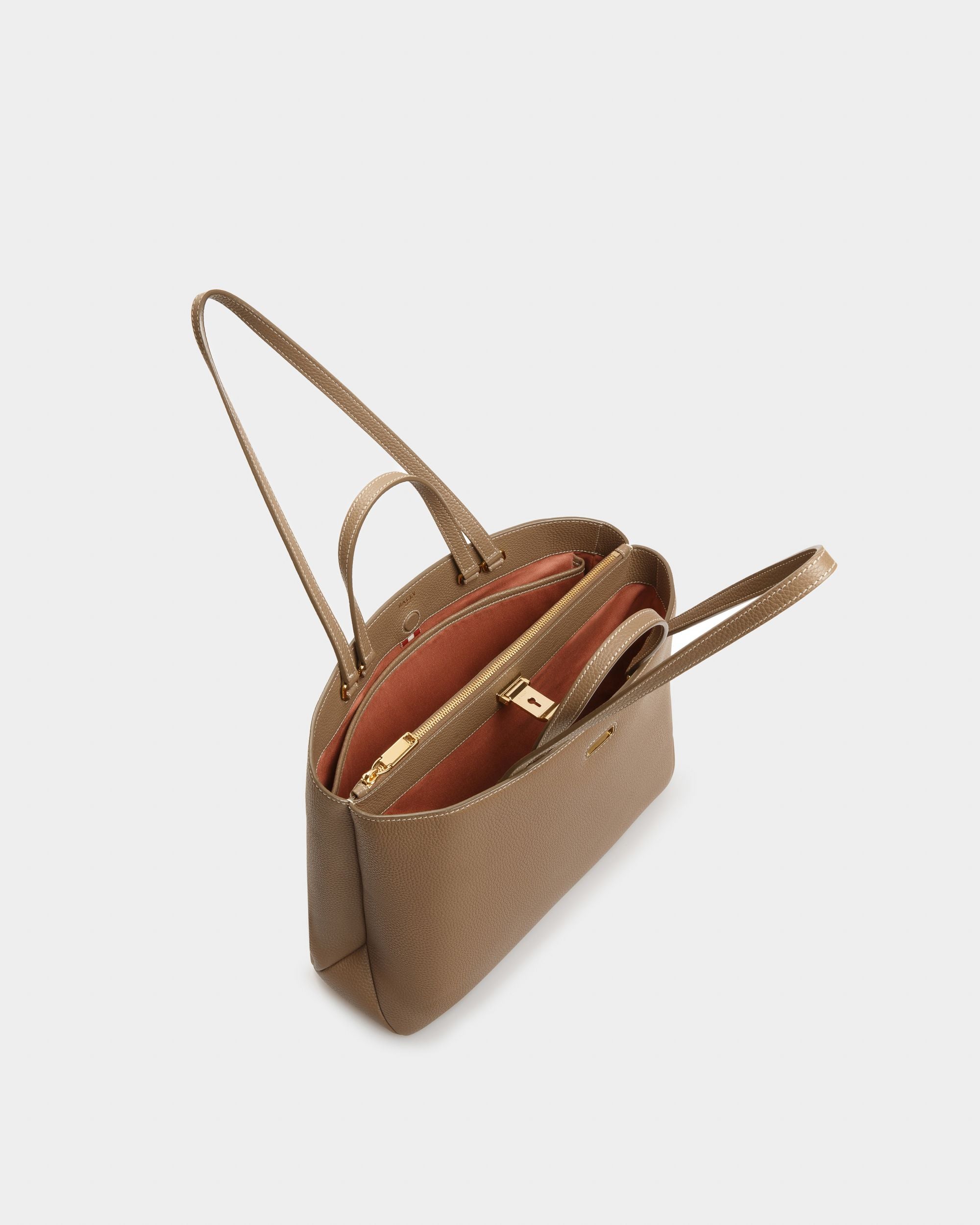Lya Tote Bag In Pelle Grigio Talpa - Donna - Bally - 05