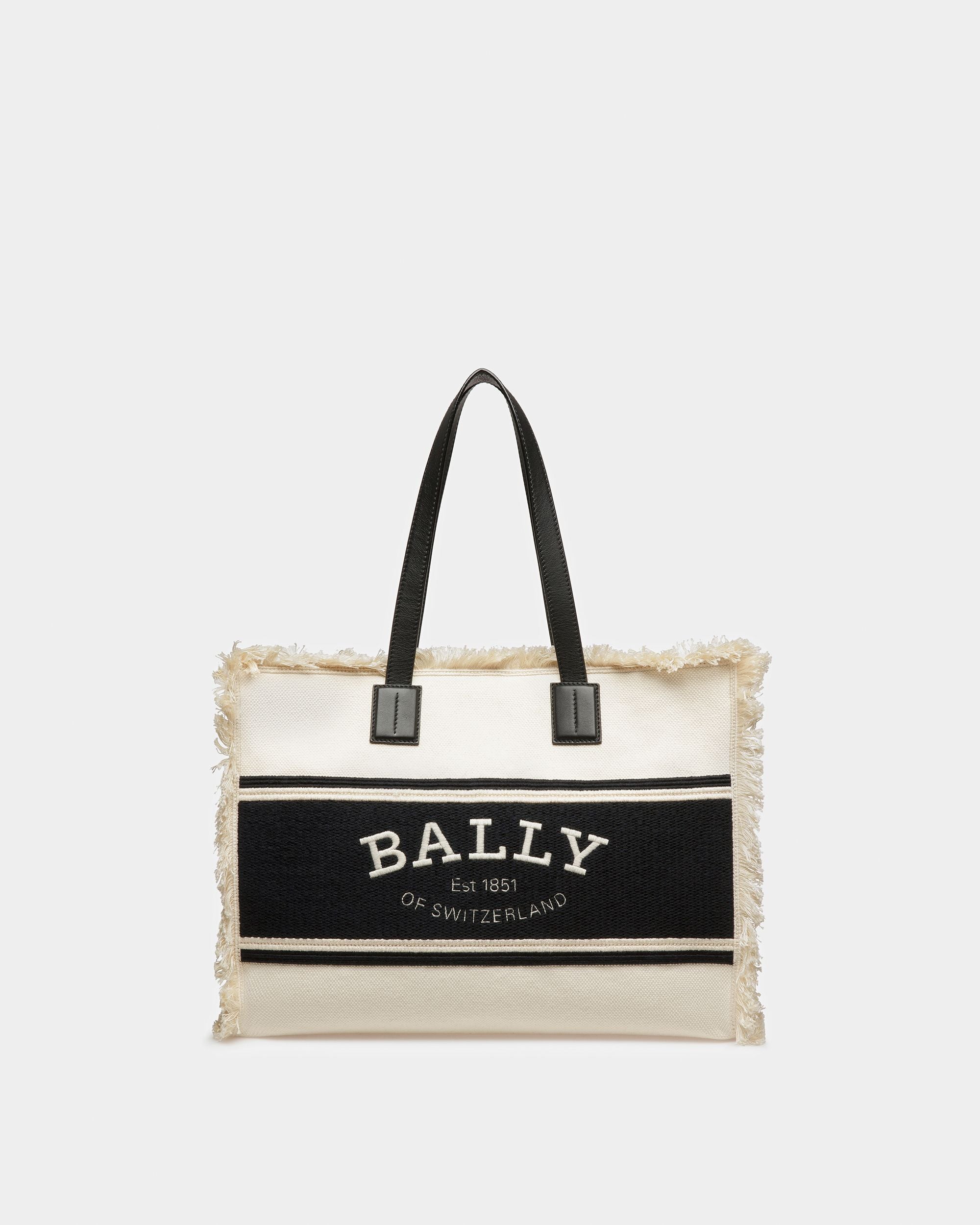 Crystalia Wide Tote Bag In Tela Color Naturale E Nera - Donna - Bally - 01