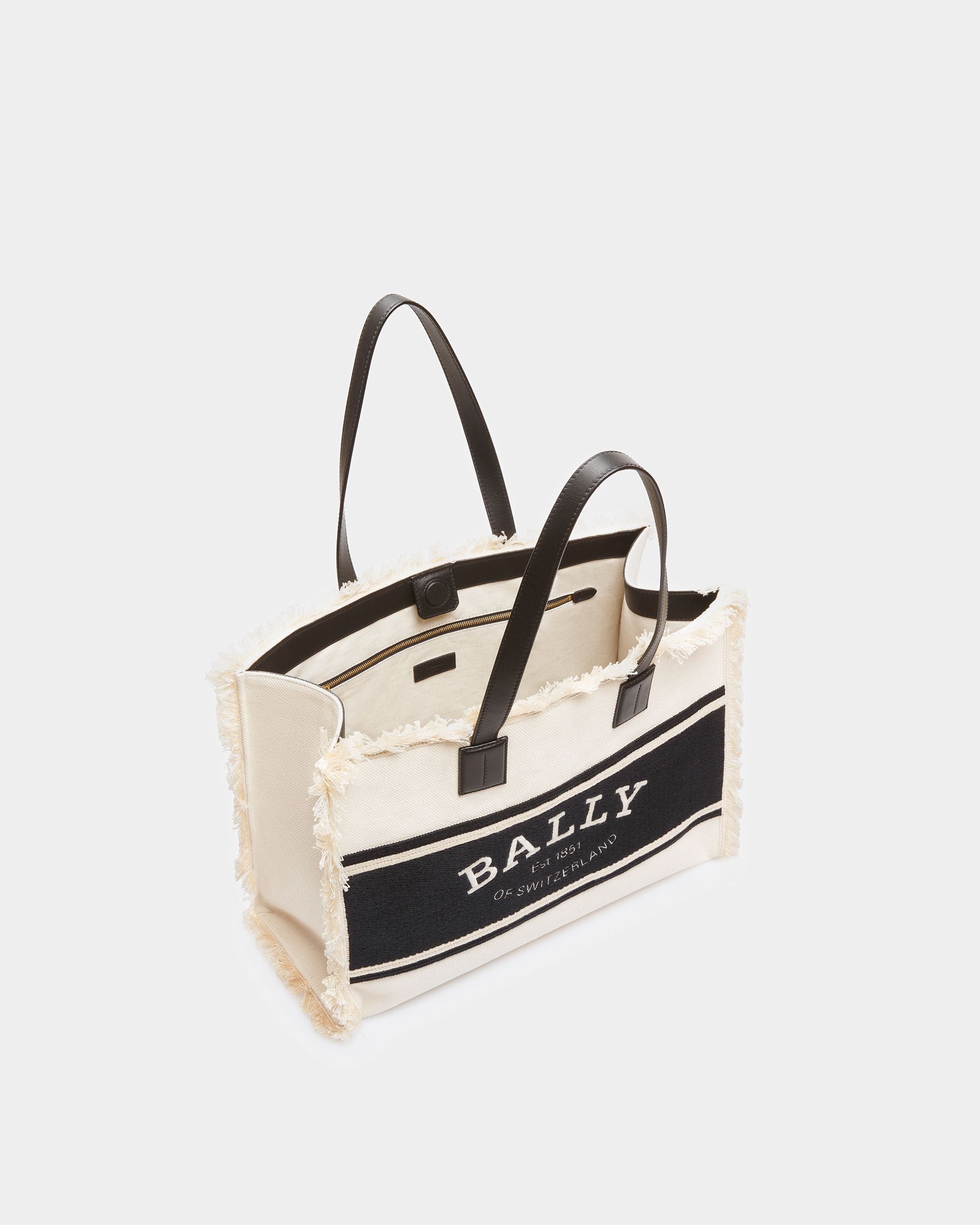 Crystalia Wide Tote Bag In Tela Color Naturale E Nera - Donna - Bally - 03