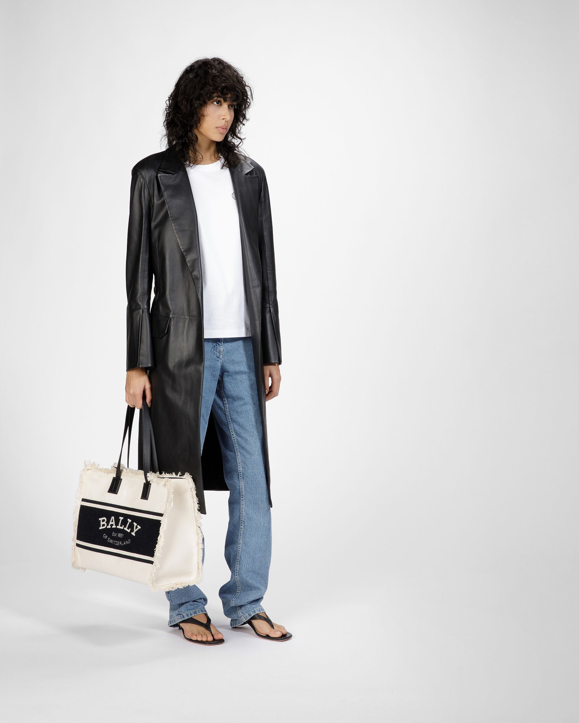 Crystalia Wide Tote Bag In Tela Color Naturale E Nera - Donna - Bally - 04