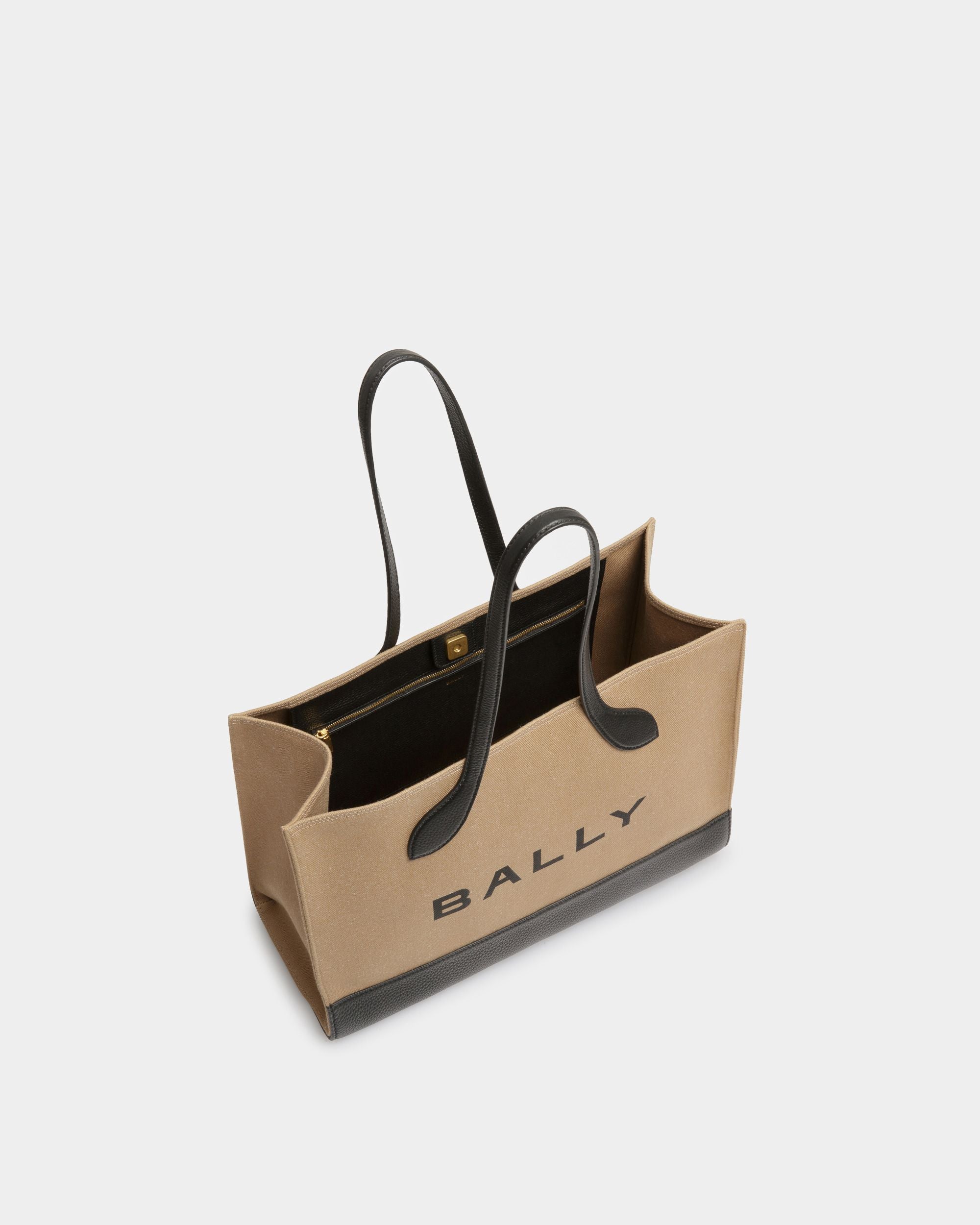 Sac cabas Bar En tissu désert et noir - Femme - Bally - 05