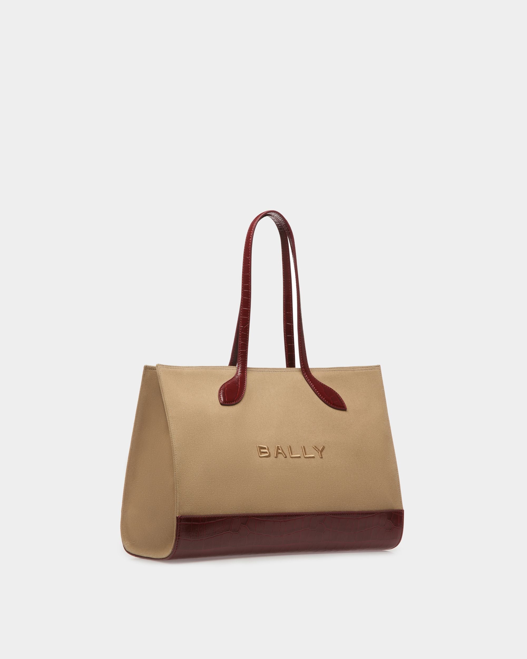 Bar Tragetasche Aus Stoff In Sand Und Bordeaux - Damen - Bally - 04
